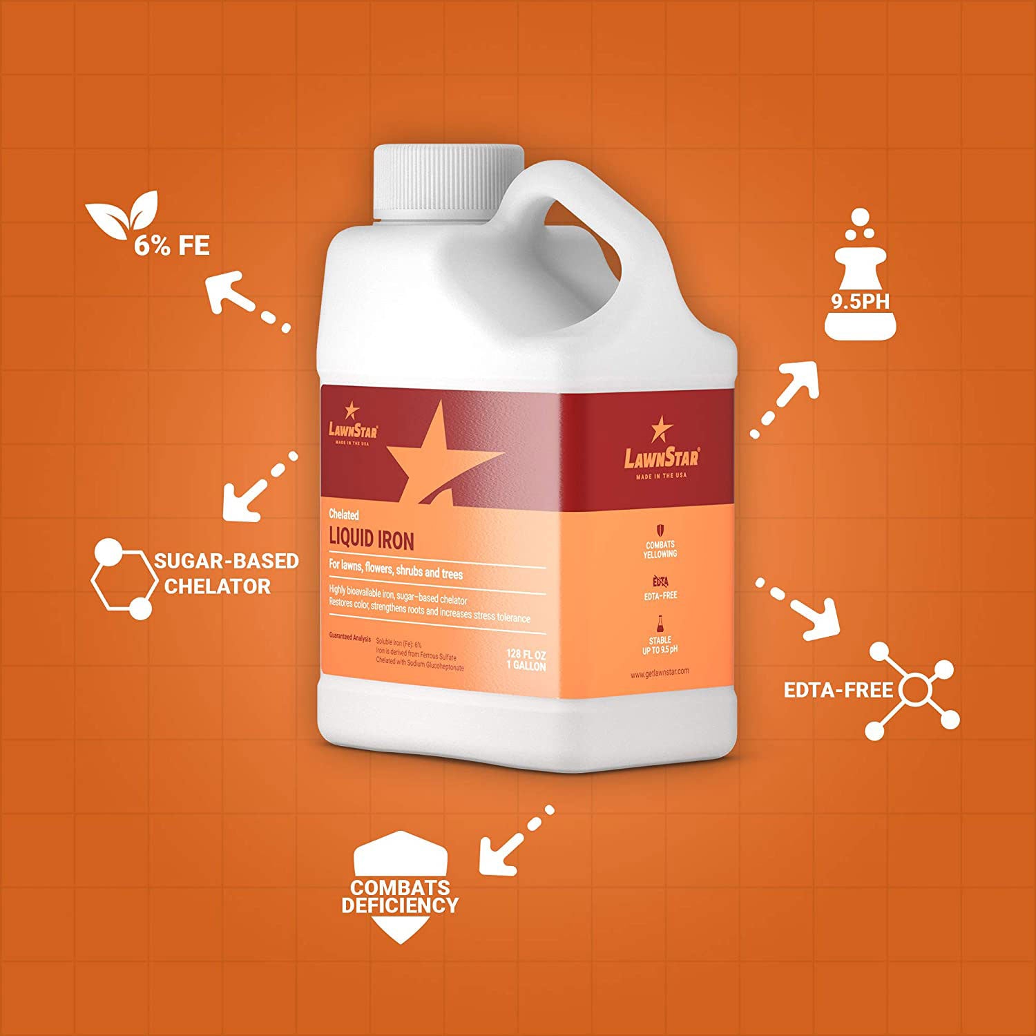 LawnStar Liquid Iron, Phosphorus Free Fertilizer, Lawn Dethatcher & Soil Aerator - VMInnovations