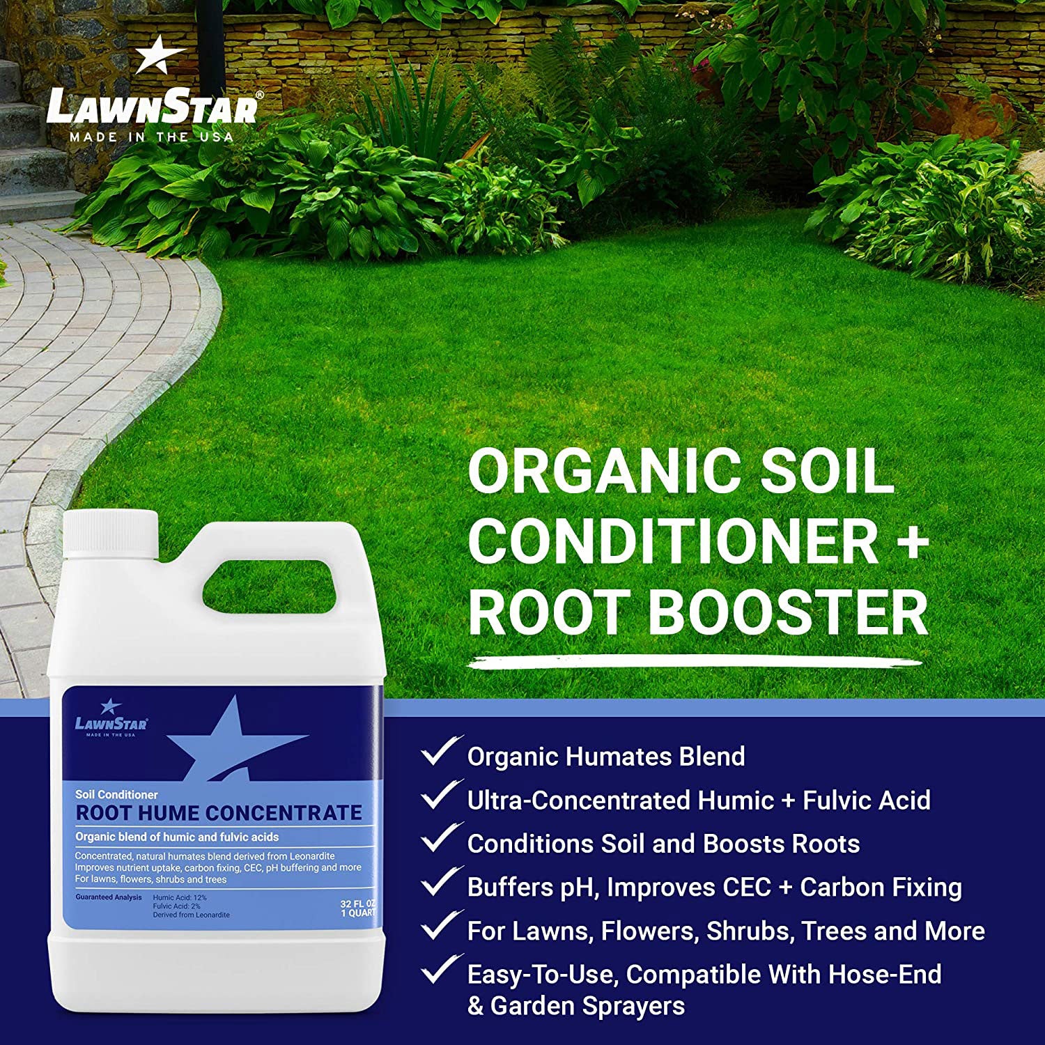 LawnStar Organic Fulvic Acid Root Hume Blend Lawn Soil Conditioner, 32 Ounce