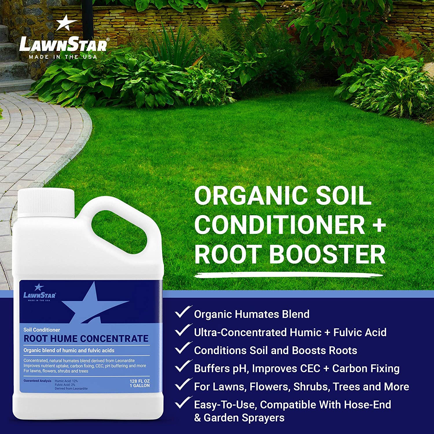 LawnStar Soil Aerator, 1 Quart, Phosphorus Free Fertilizer, & Root Hume,1 Gallon - VMInnovations