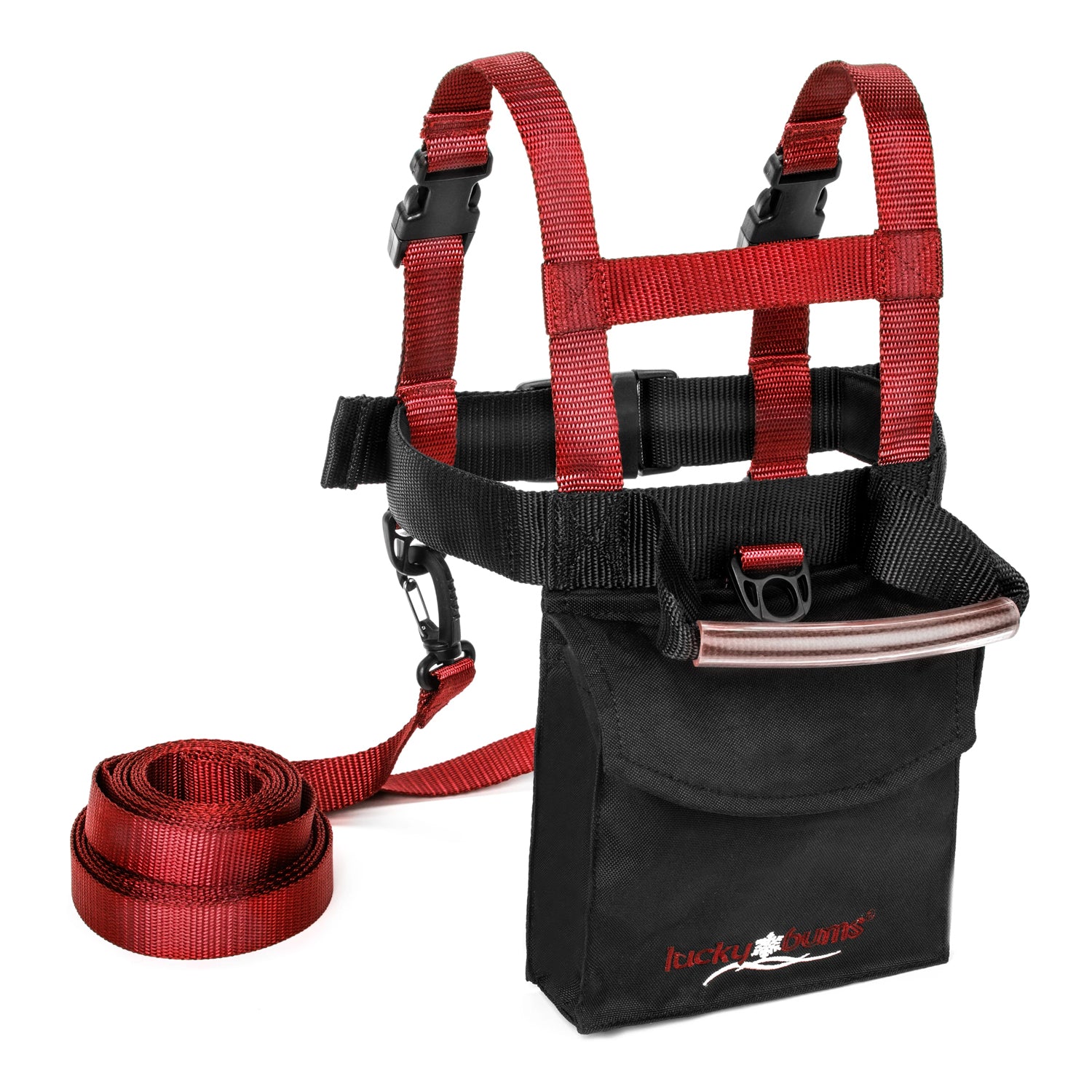 Lucky Bums Kids Ski Harness w/ Grip N' Guide Handle, 2 Leashes, & Backpack, Red (Refurbished)
