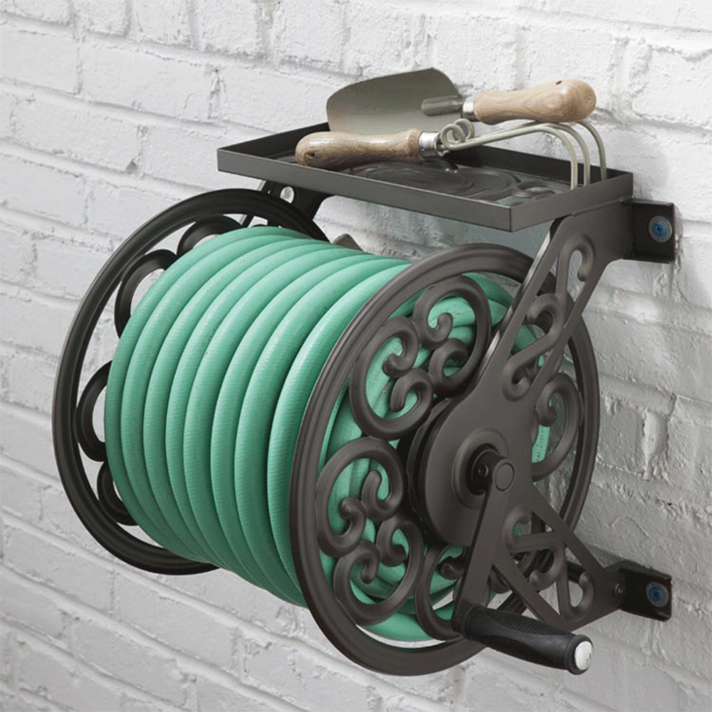 Liberty Garden Decorative Steel Wall Mounted 125' Hose Reel, Bronze (Open Box) - VMInnovations