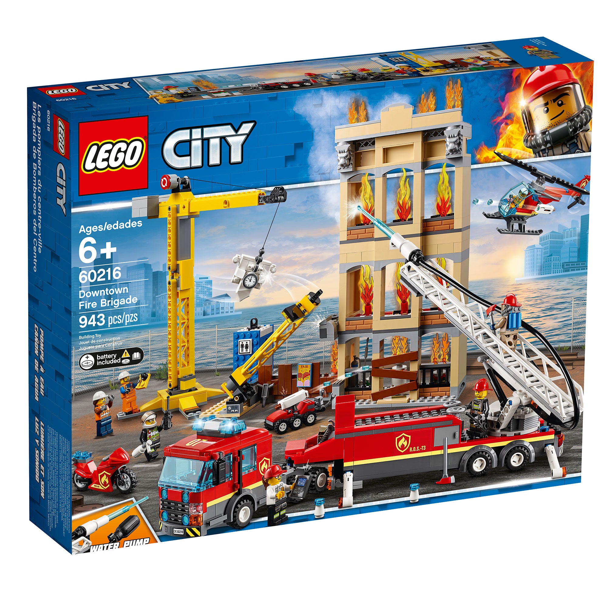LEGO City 60216 Downtown Fire Brigade Block Building Kit with 7 Minifigures