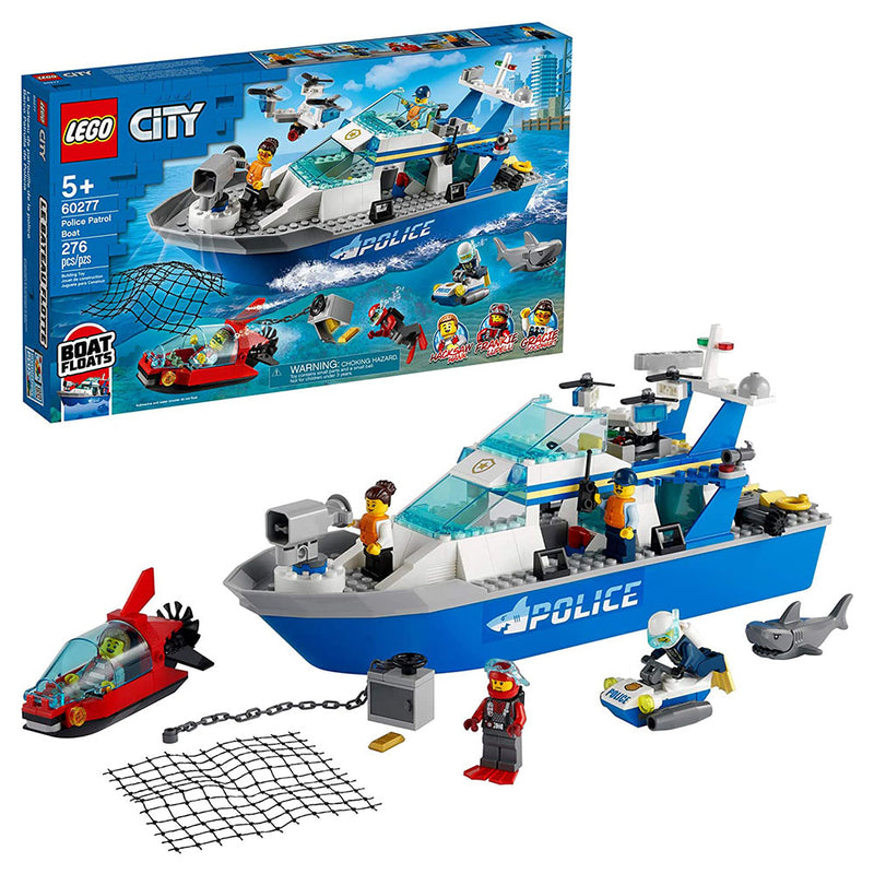 LEGO City Police Patrol Boat 276 Piece Block Building Set and Minifigs for Kids