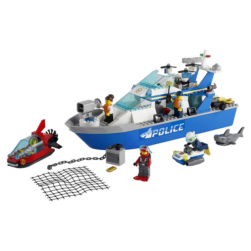 LEGO City Police Patrol Boat 276 Piece Block Building Set and Minifigs for Kids