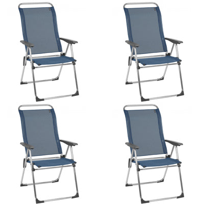 Lafuma Alu Cham Folding Camping Patio Mesh Sling Chair, Ocean Blue (Set of 4)