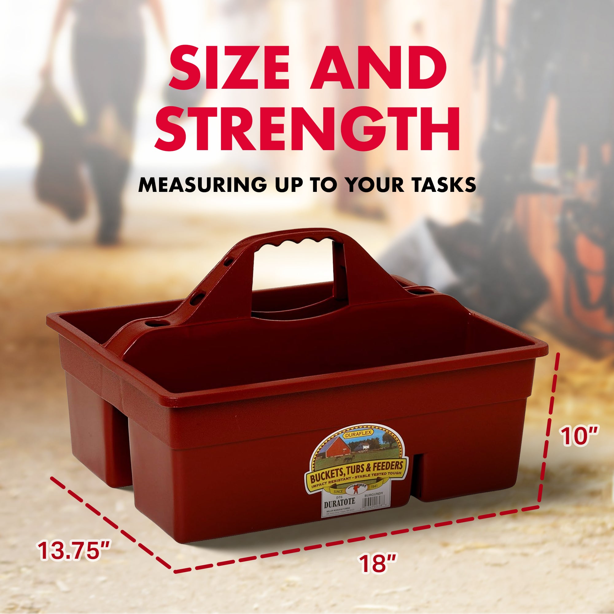 Little Giant DuraTote Plastic Box Organizer w/2 Compartments & Handle, Burgundy - VMInnovations