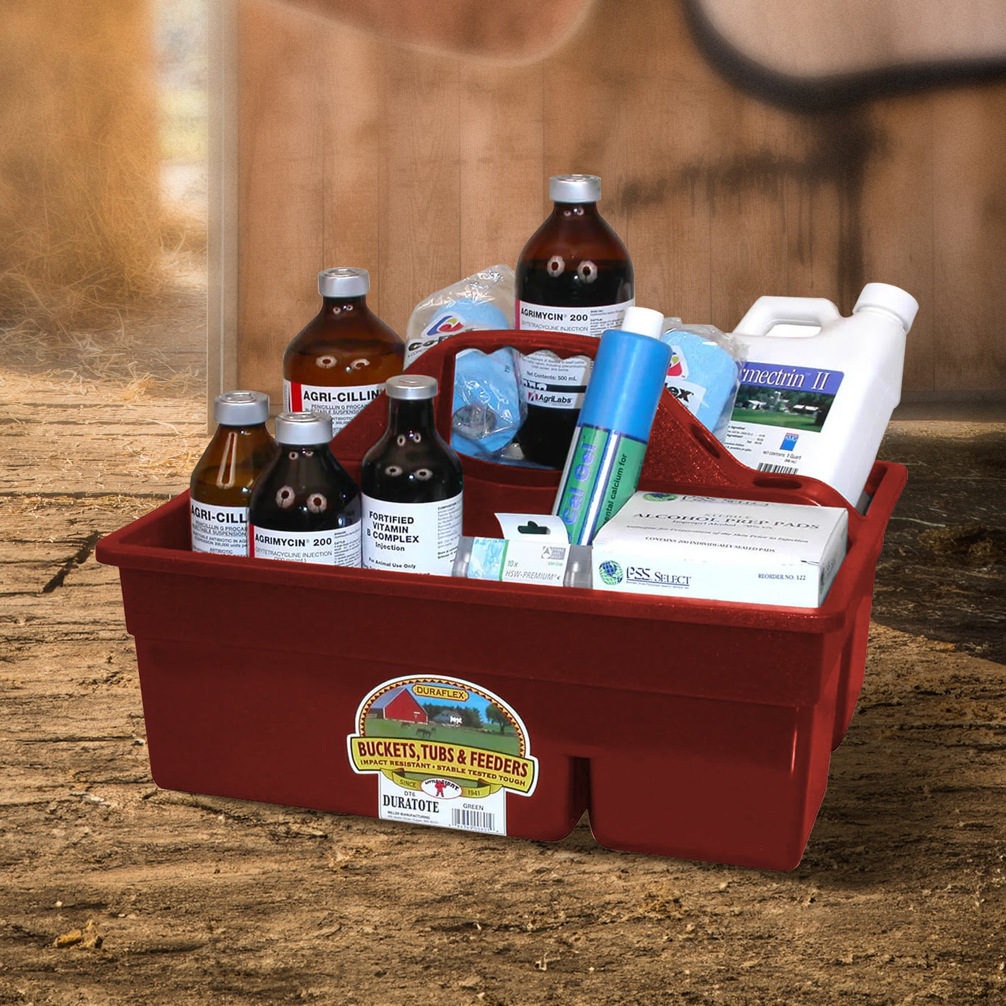 Little Giant DuraTote Plastic Box Organizer w/2 Compartments & Handle, Burgundy - VMInnovations