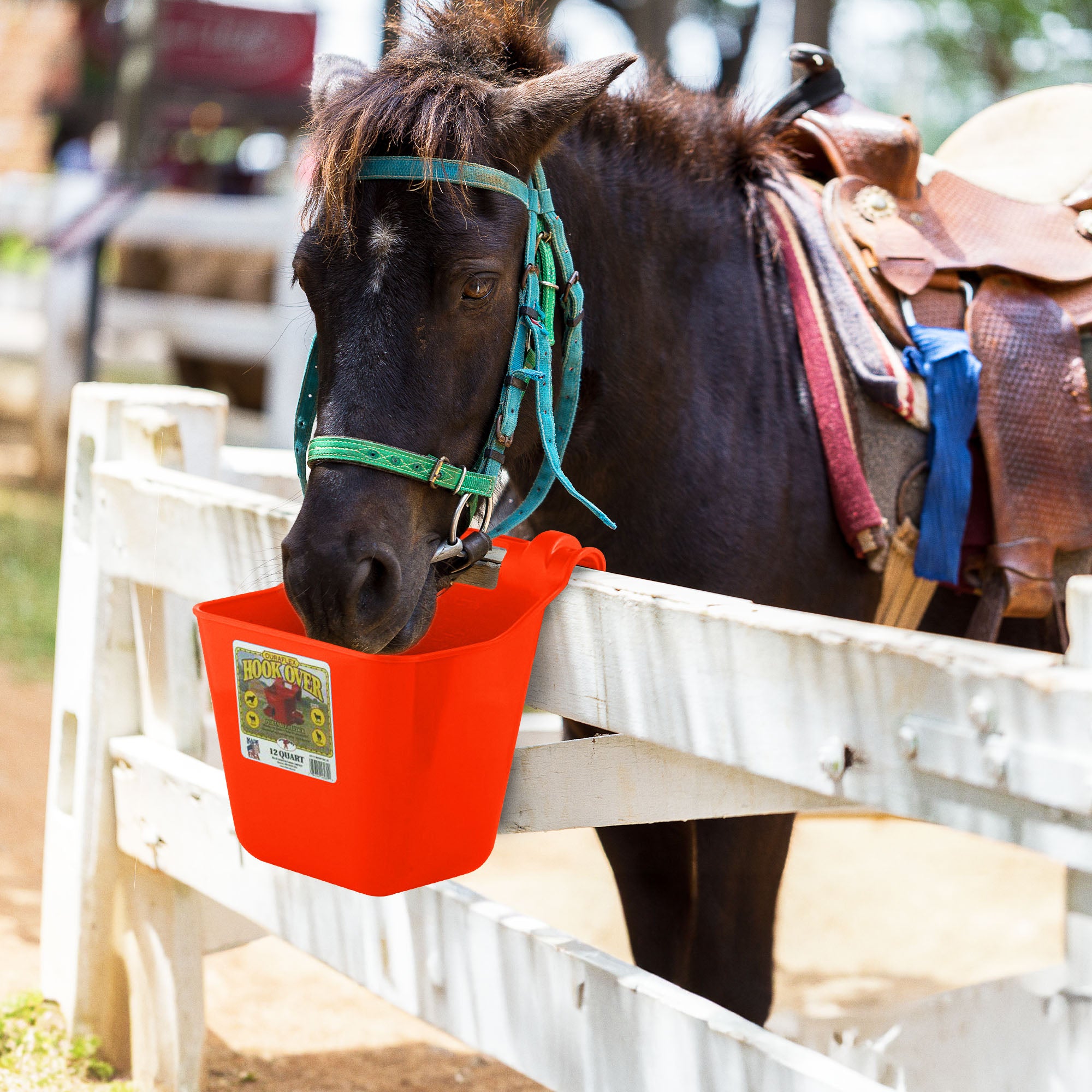 Little Giant 12qt Mountable Livestock & Pet Hook Over Bucket Feeder, Red (Used) - VMInnovations