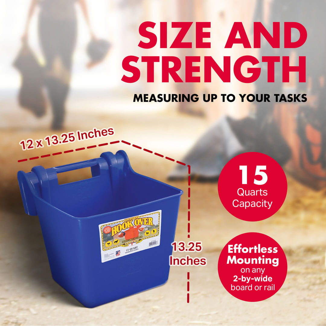 Little Giant 15 Quart Mountable Livestock & Pet Hook Over Bucket Feeder, Blue - VMInnovations