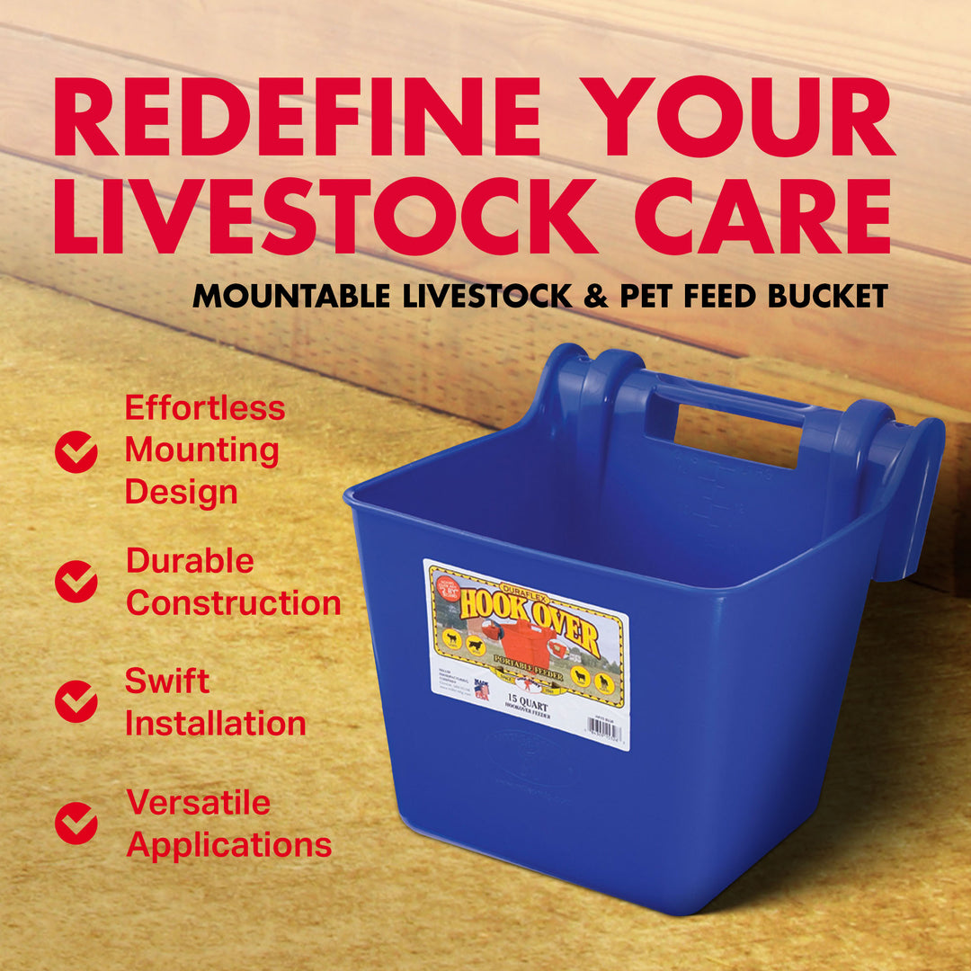Little Giant 15 Quart Mountable Livestock & Pet Hook Over Bucket Feeder, Blue - VMInnovations