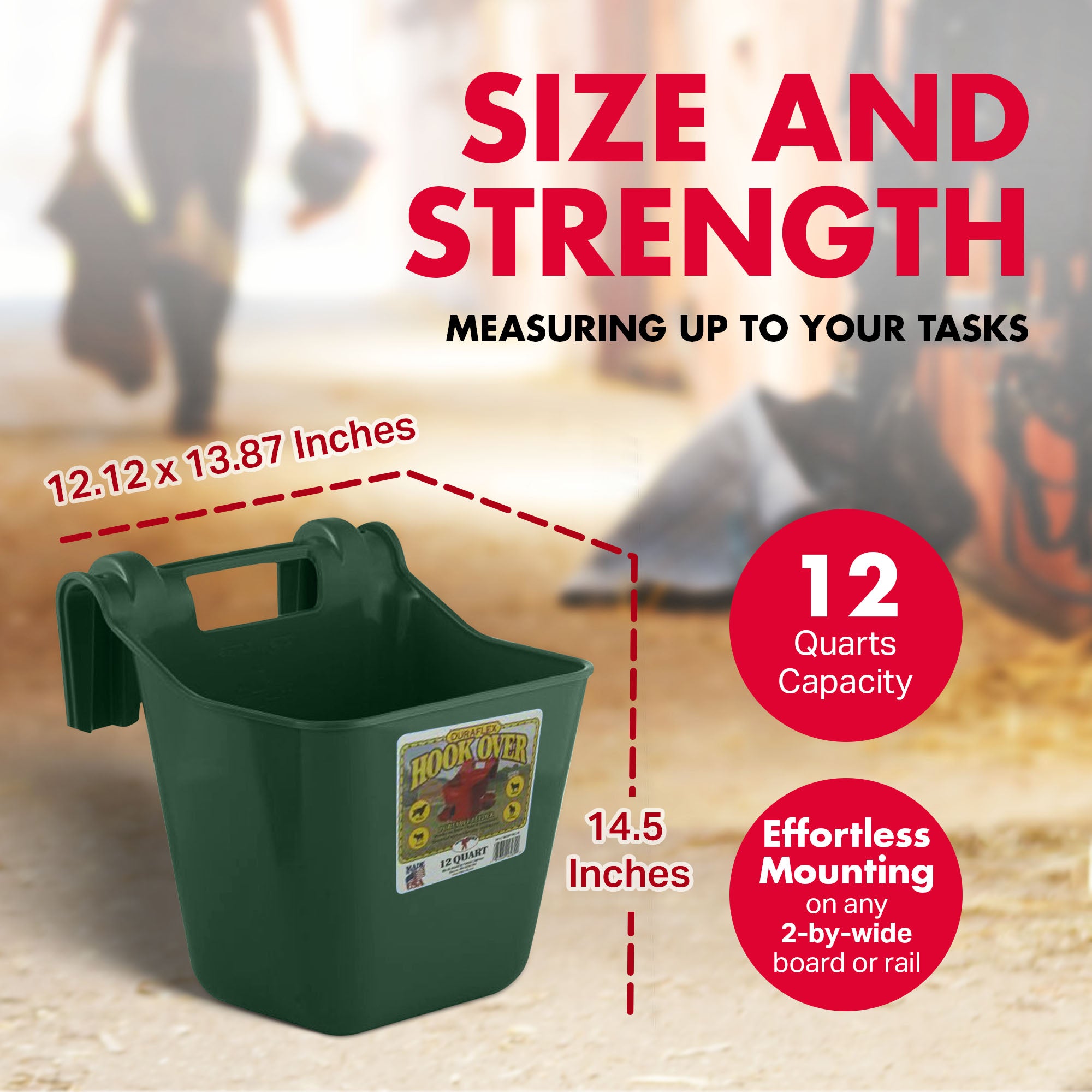 Little Giant 12 Quart Mountable Livestock & Pet Hook Over Bucket Feeder, Green - VMInnovations