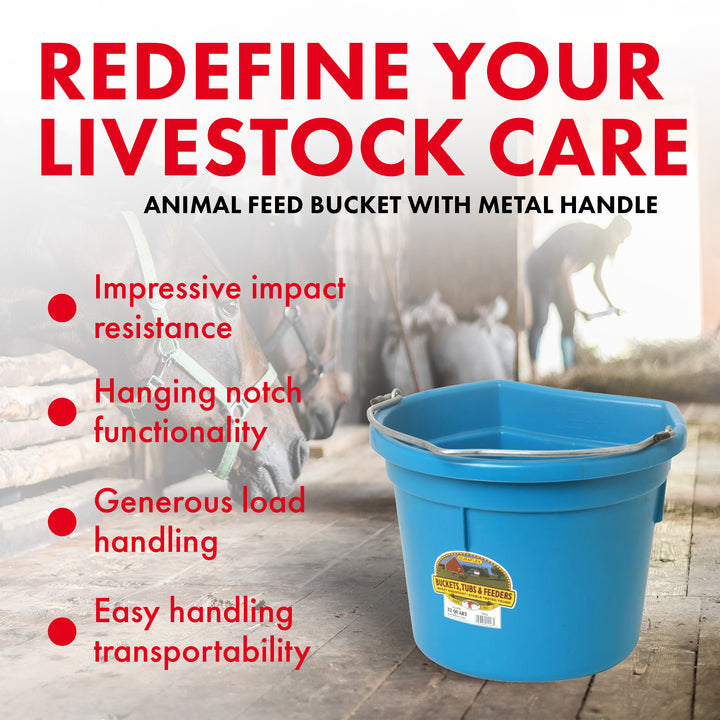 Little Giant Heavy Duty 22 Quart Flat Back Plastic Bucket w/ Metal Handle, Teal - VMInnovations