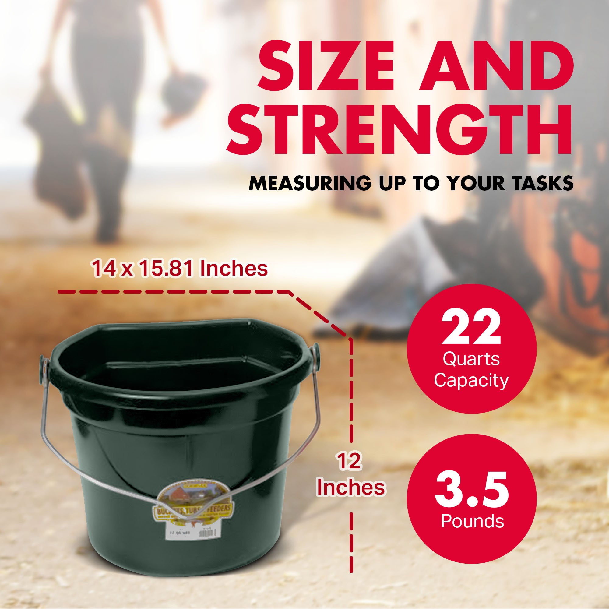 Little Giant 22 Quart Flat Plastic Animal Feed Bucket with Knob Bail, Green - VMInnovations