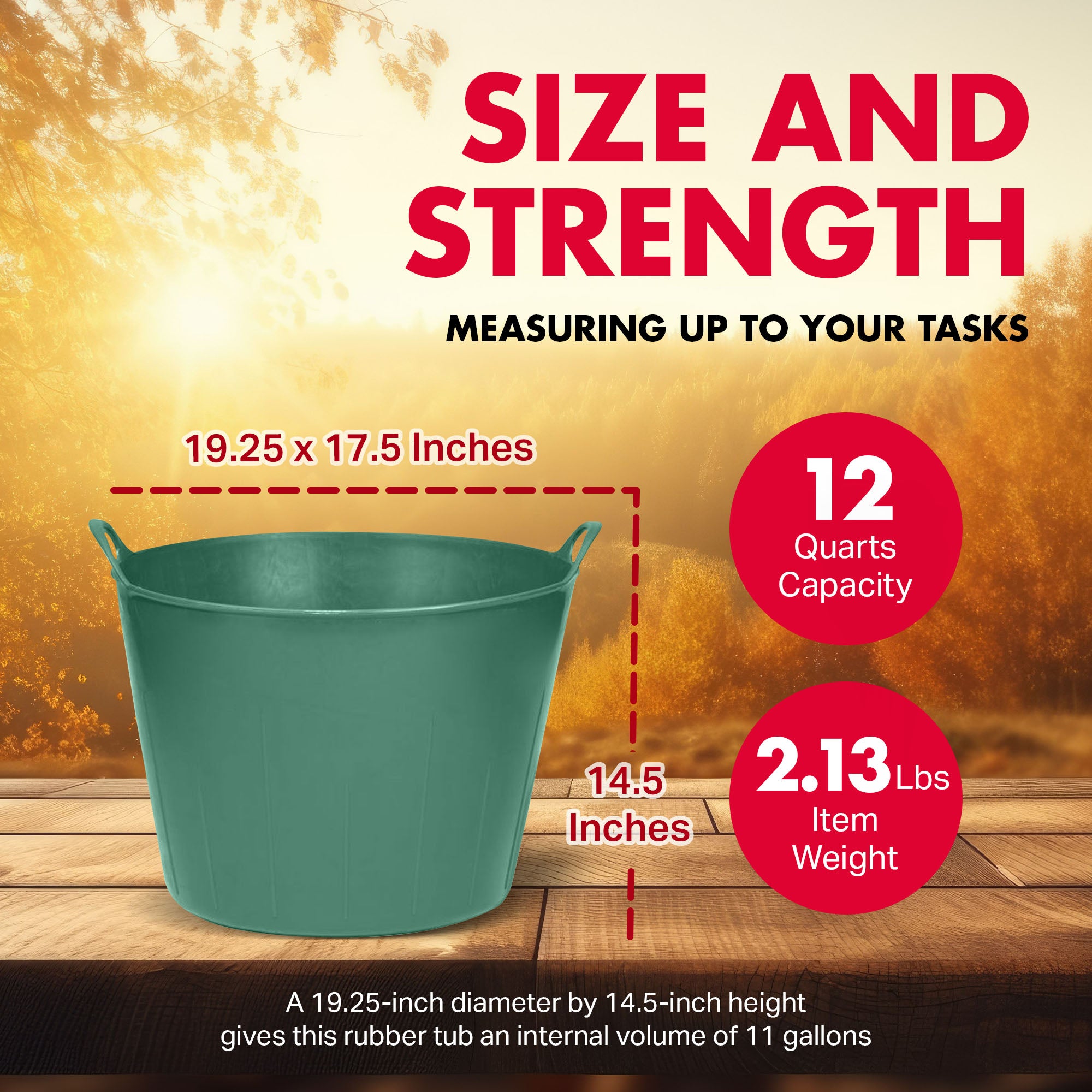 Little Giant 11 Gallon Heavy Duty Farm Bucket Poly/Rubber Flex Tub with Handles - VMInnovations