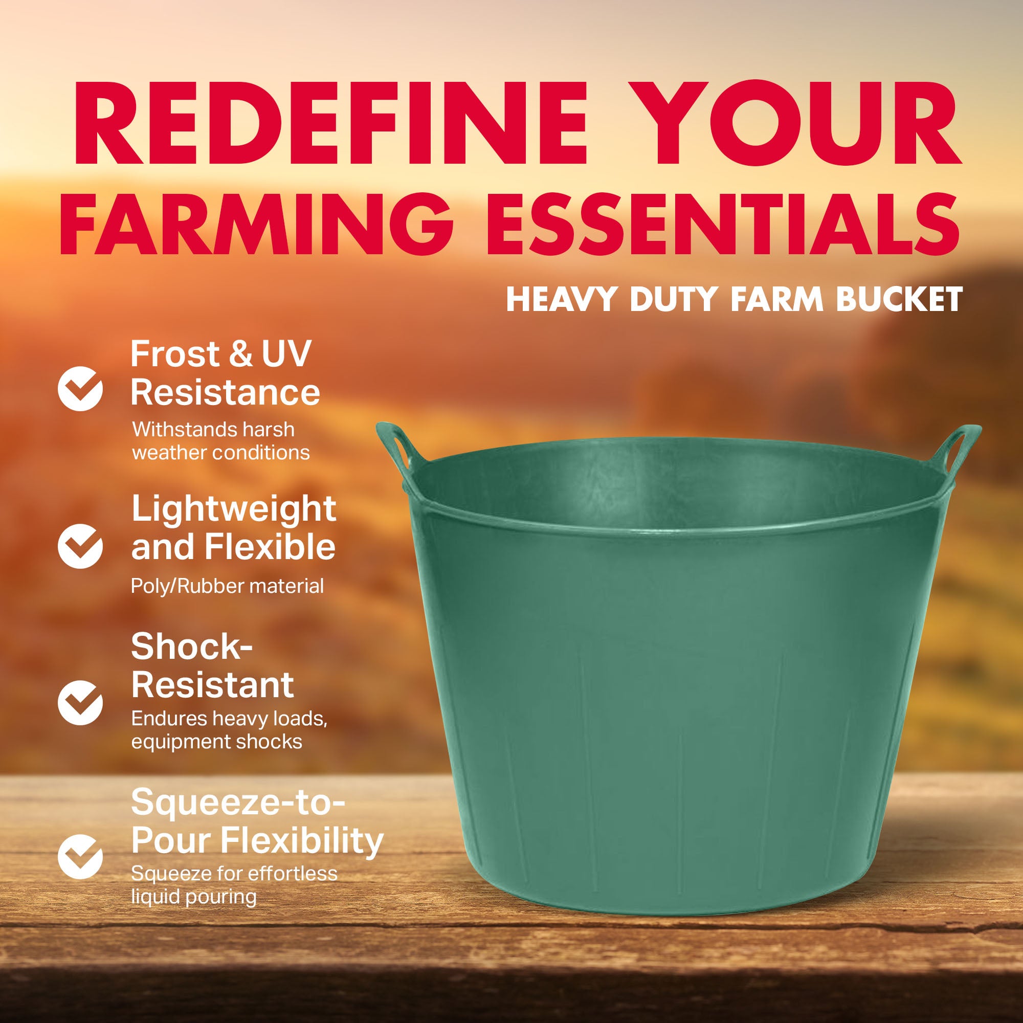 Little Giant 11 Gal Heavy Duty Farm Bucket Poly/Rubber Tub w/Handles (Open Box) - VMInnovations
