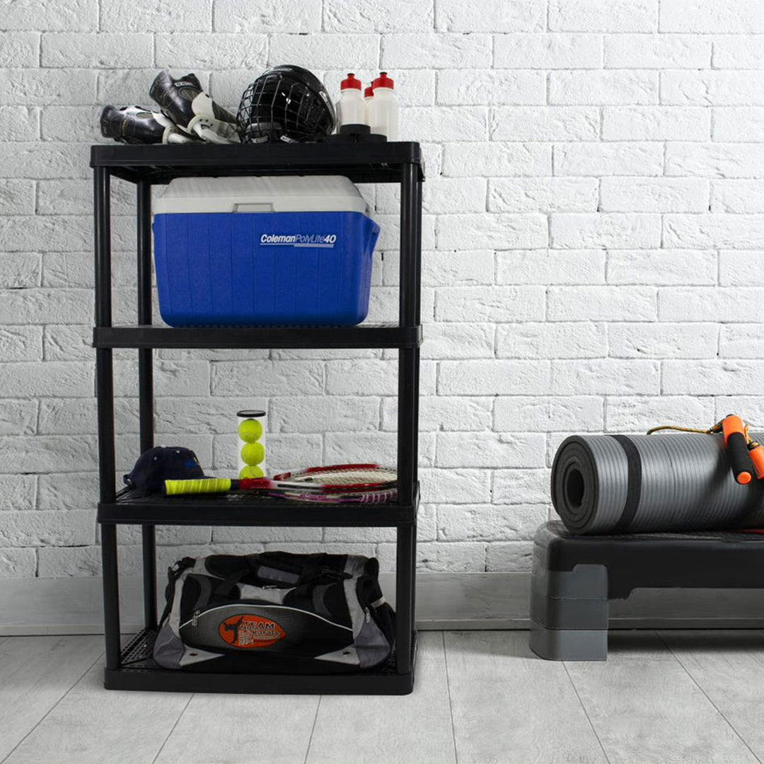 Gracious Living 4 Shelf Ventilated Garage Shelving Kit with 4 Bins & Lids, Black - VMInnovations