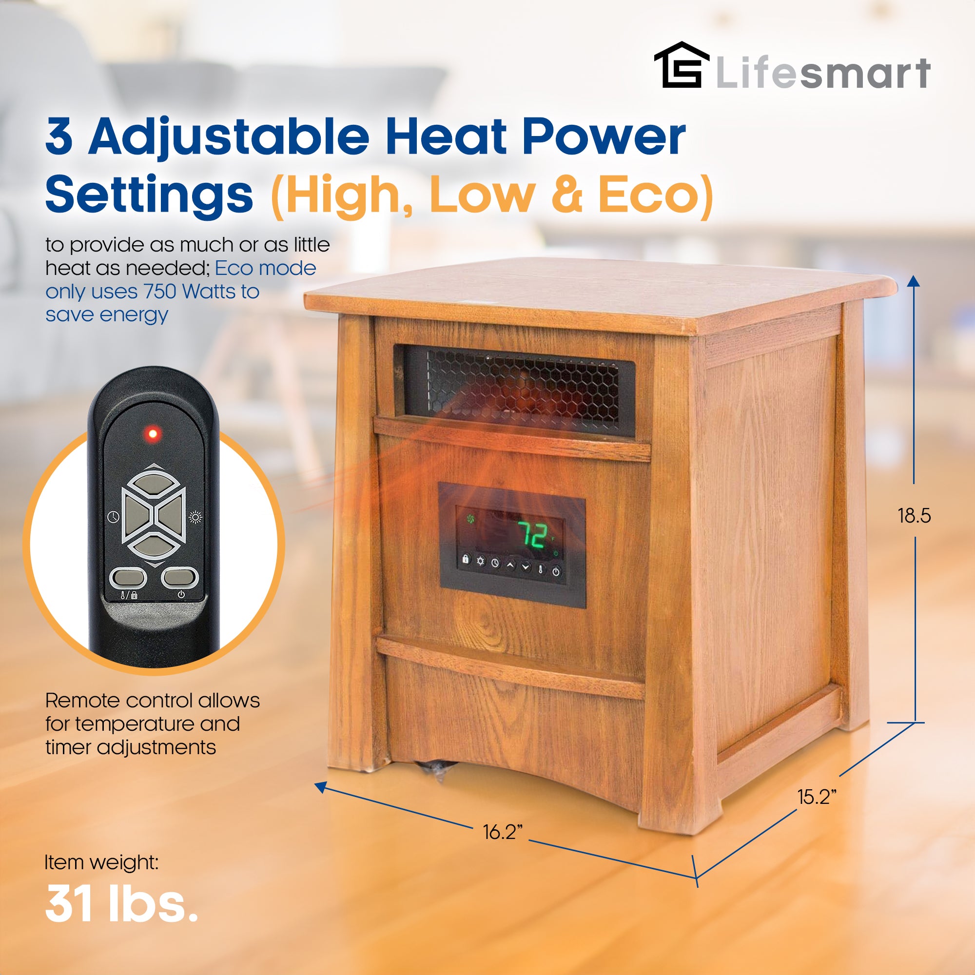 LifeSmart LifePro 8 Element 1500W Electric Infrared Quartz Indoor Space Heater - VMInnovations