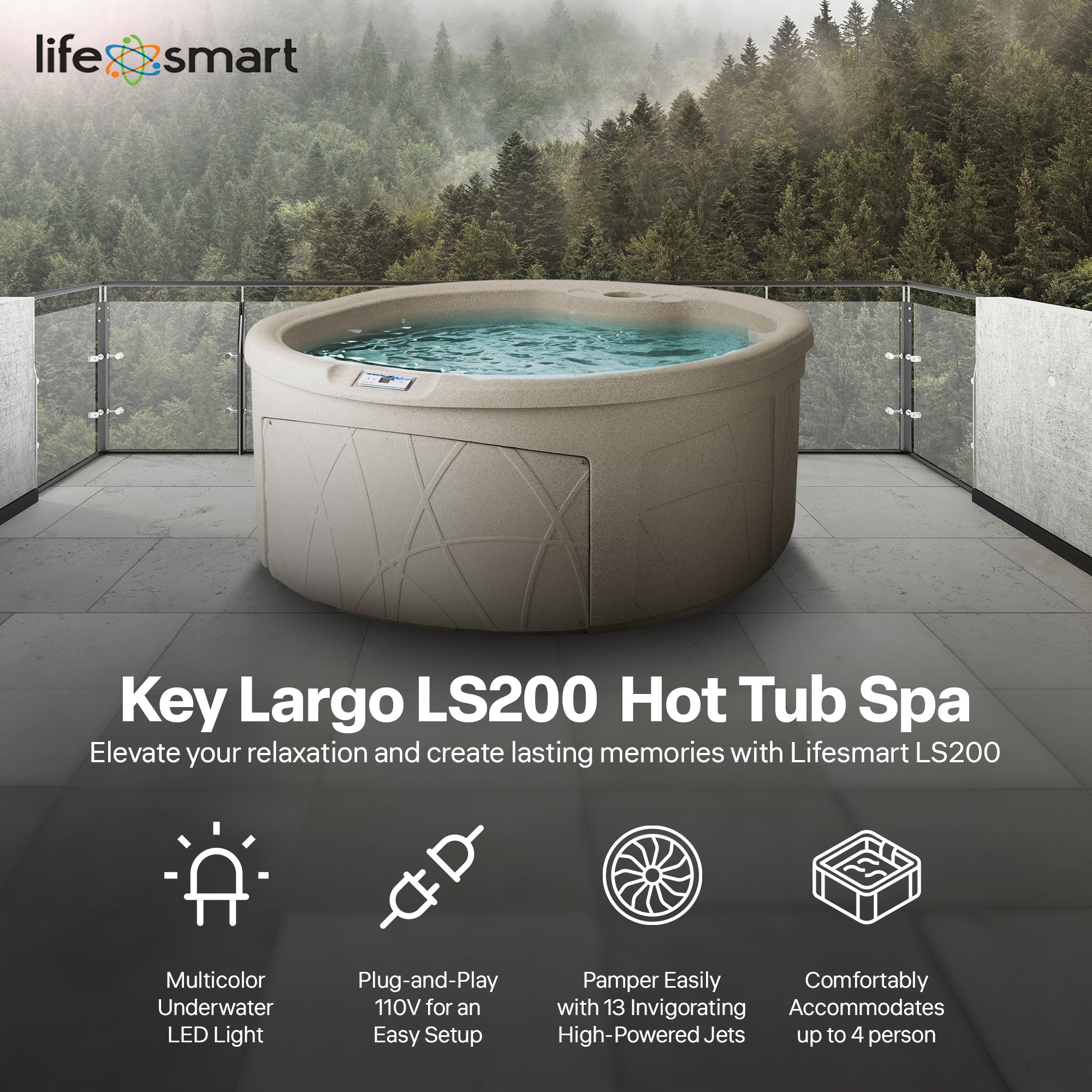 LifeSmart Largo Hot Tub Spa w/110 Volt Plug and Play & LED Light, Sand(Open Box) - VMInnovations