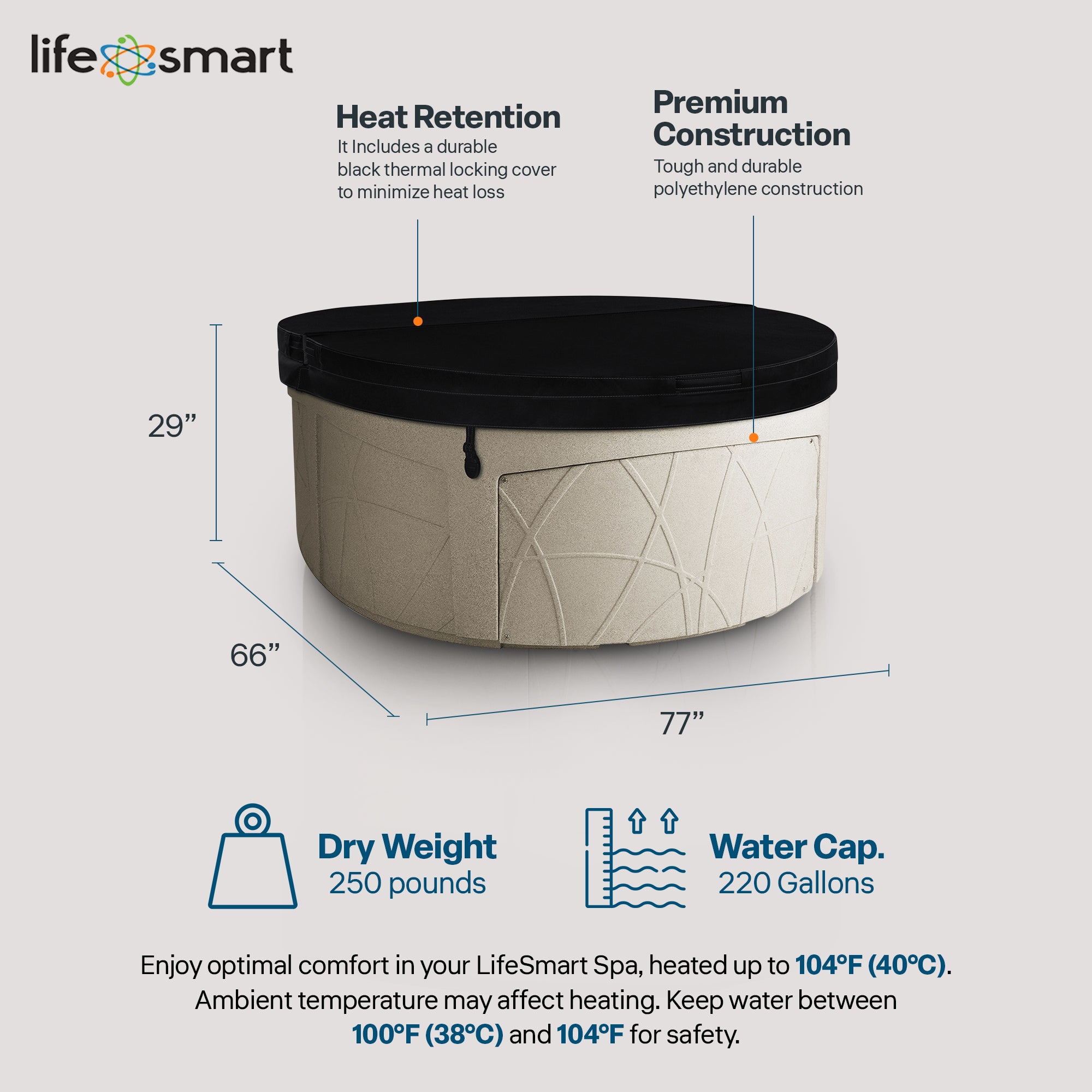 LifeSmart Largo Hot Tub Spa w/110 Volt Plug and Play & LED Light, Sand(Open Box) - VMInnovations