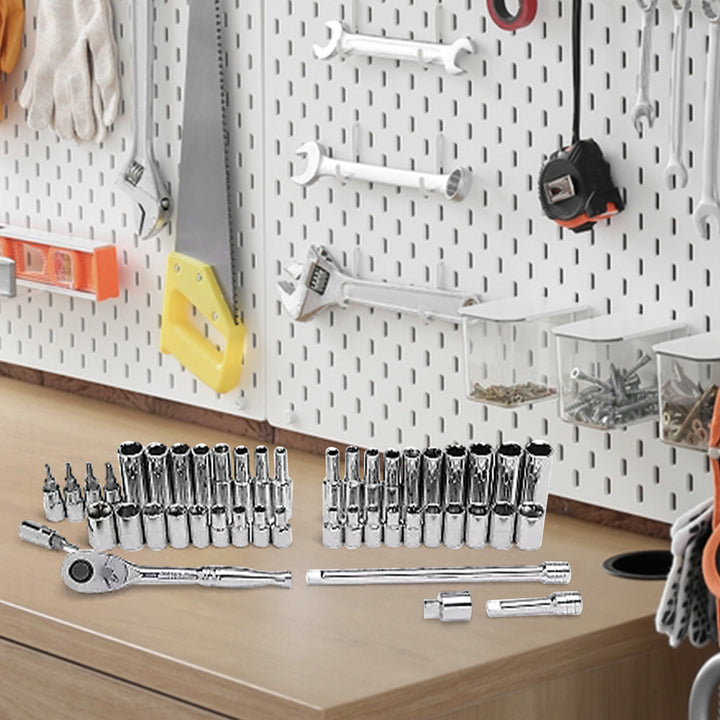 Master Mechanic 45-Piece SAE Socket Tool Set, 1/4 Inch Drive, Ratchet Wrench Kit - VMInnovations