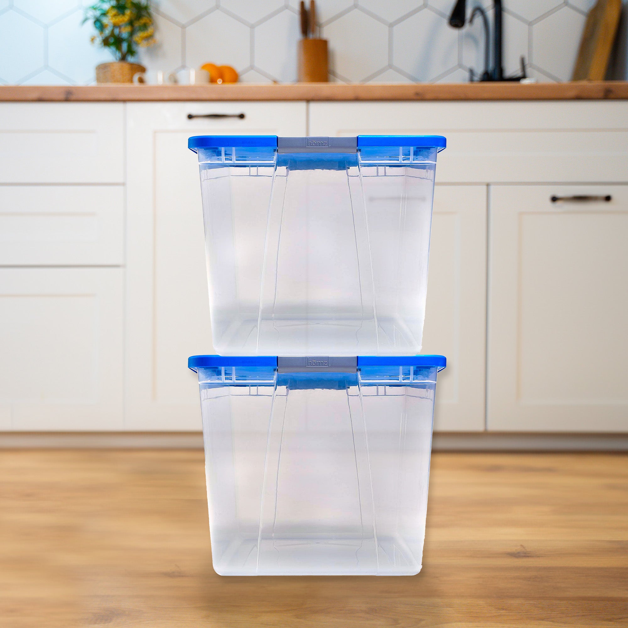 Homz 64 Qt Secure Latch Lrg Clear Stackable Storage Container w/Lid (2pk)(Used) - VMInnovations