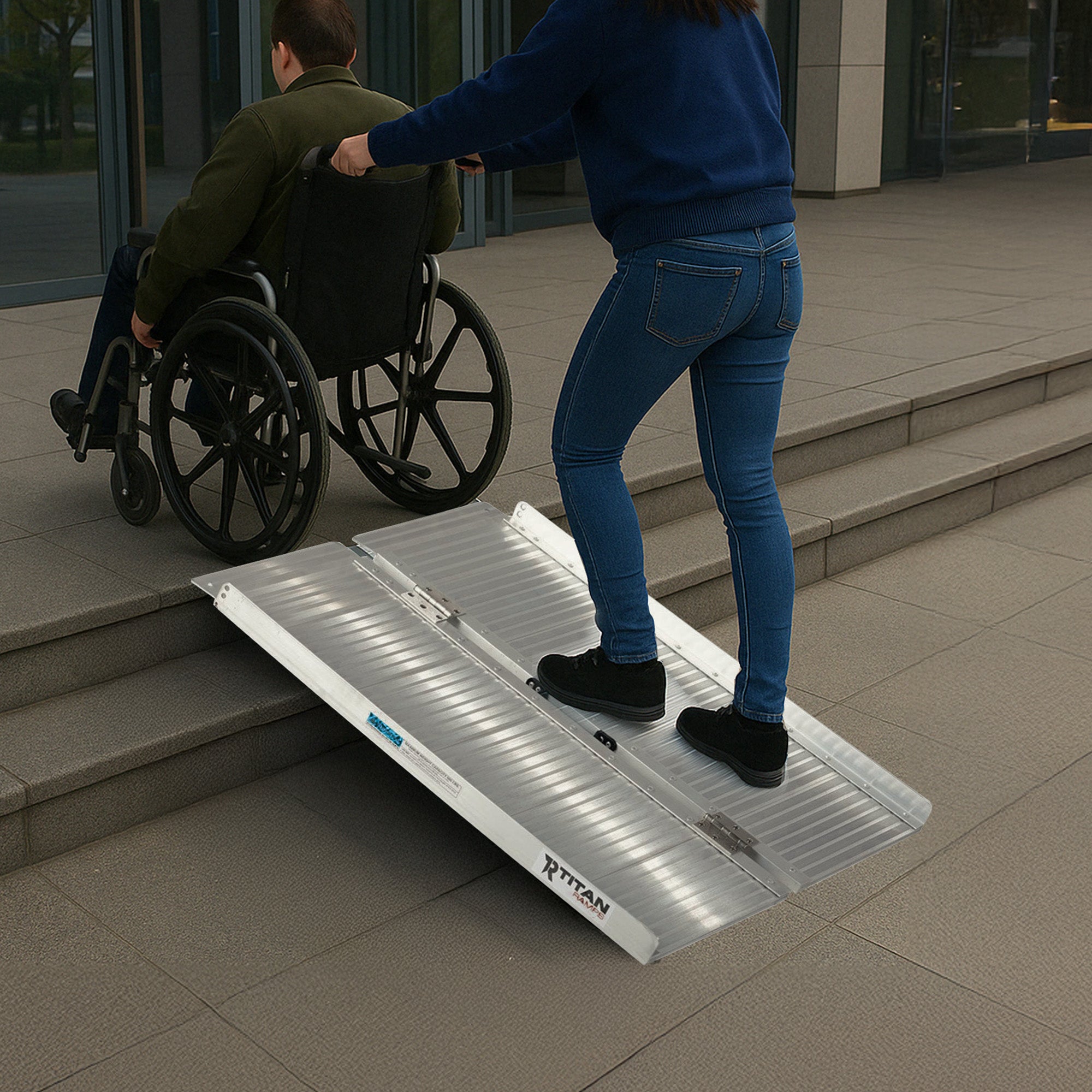 Titan Ramps 3 Foot Single-Fold Aluminum Wheelchair Ramp, 600 lb Capacity (Used) - VMInnovations
