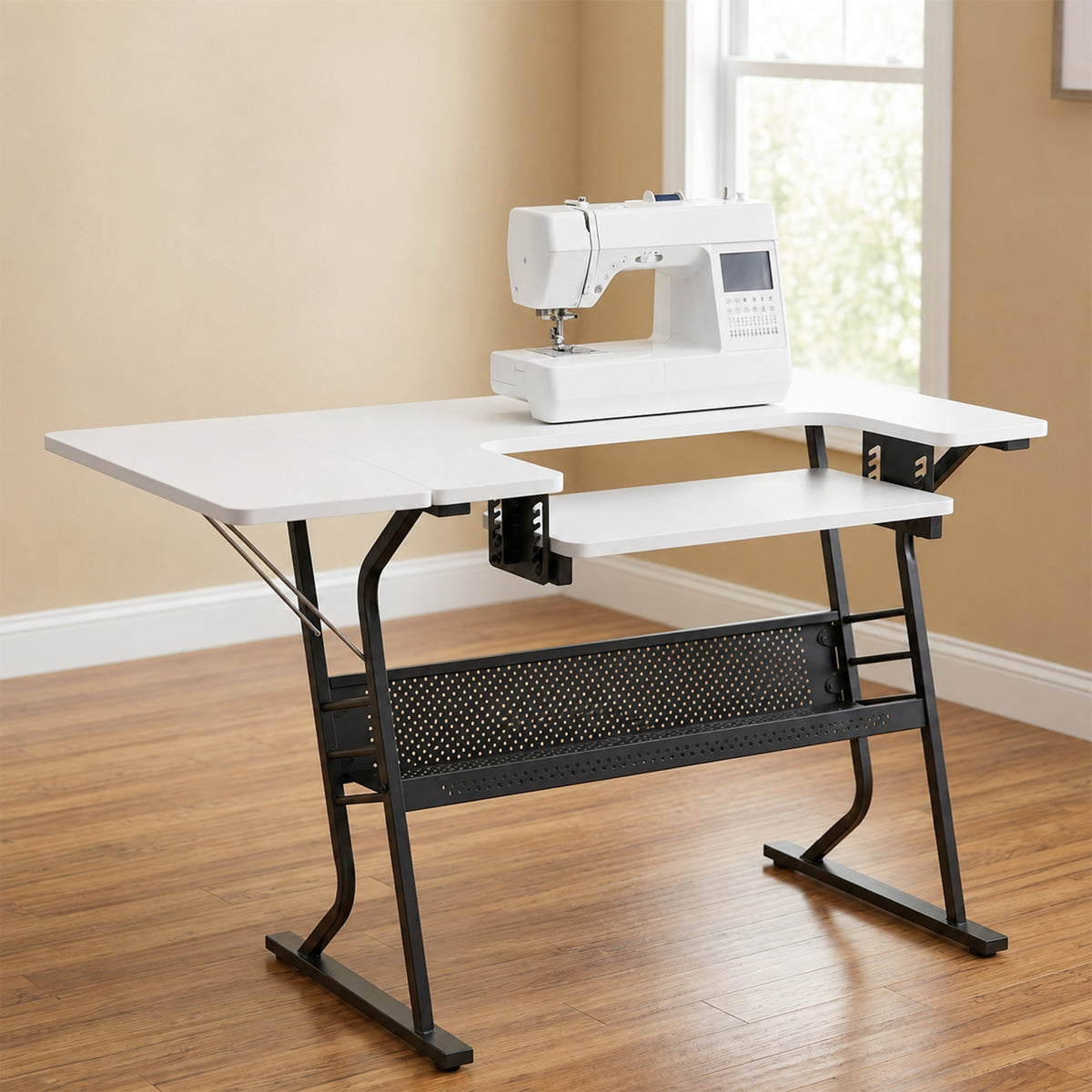 Sew Ready Eclipse Hobby Sewing Table with Storage Drawer and Shelves, Black