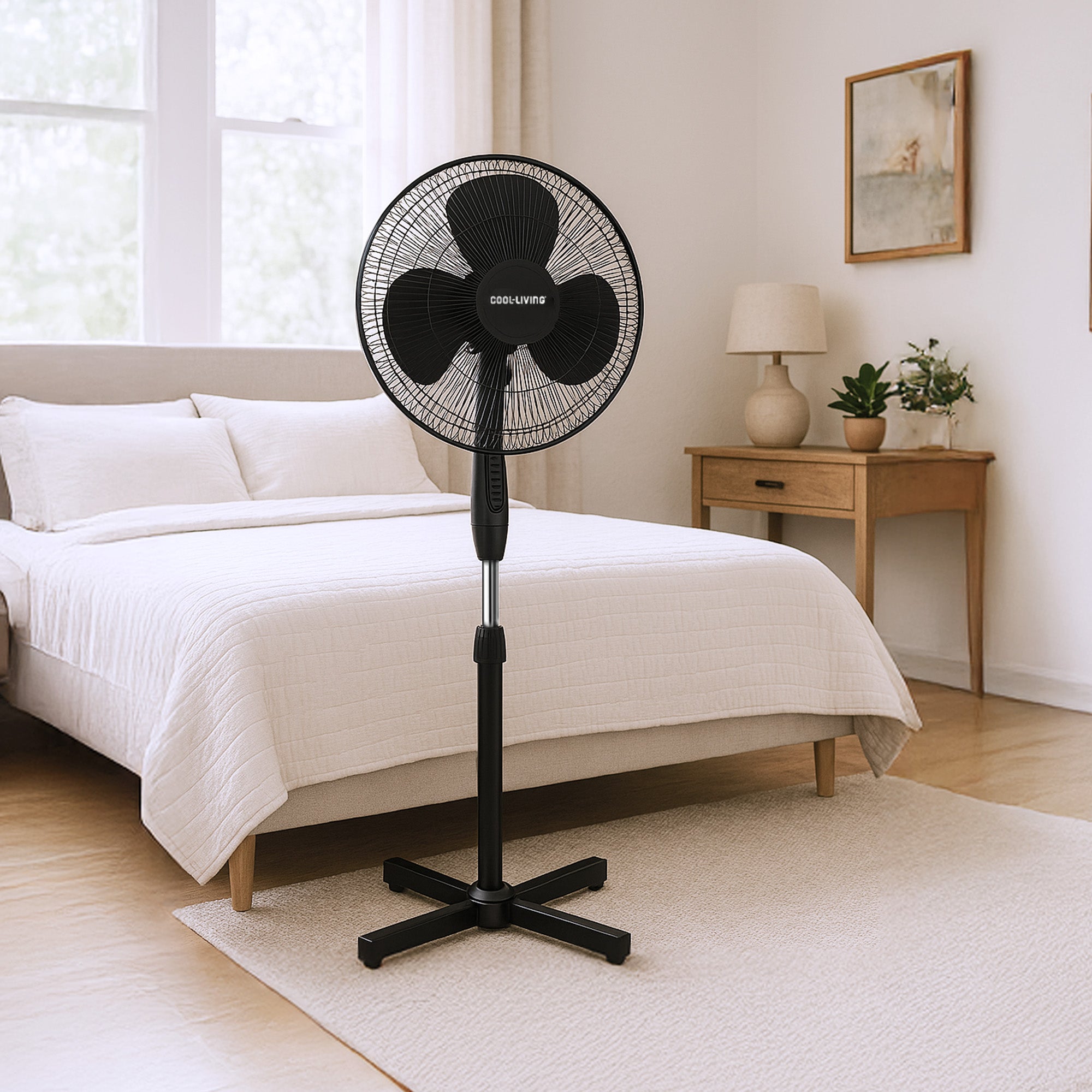 Cool-Living 16" Electric Oscillating Pedestal Fan with 3 Speed Options, Black - VMInnovations