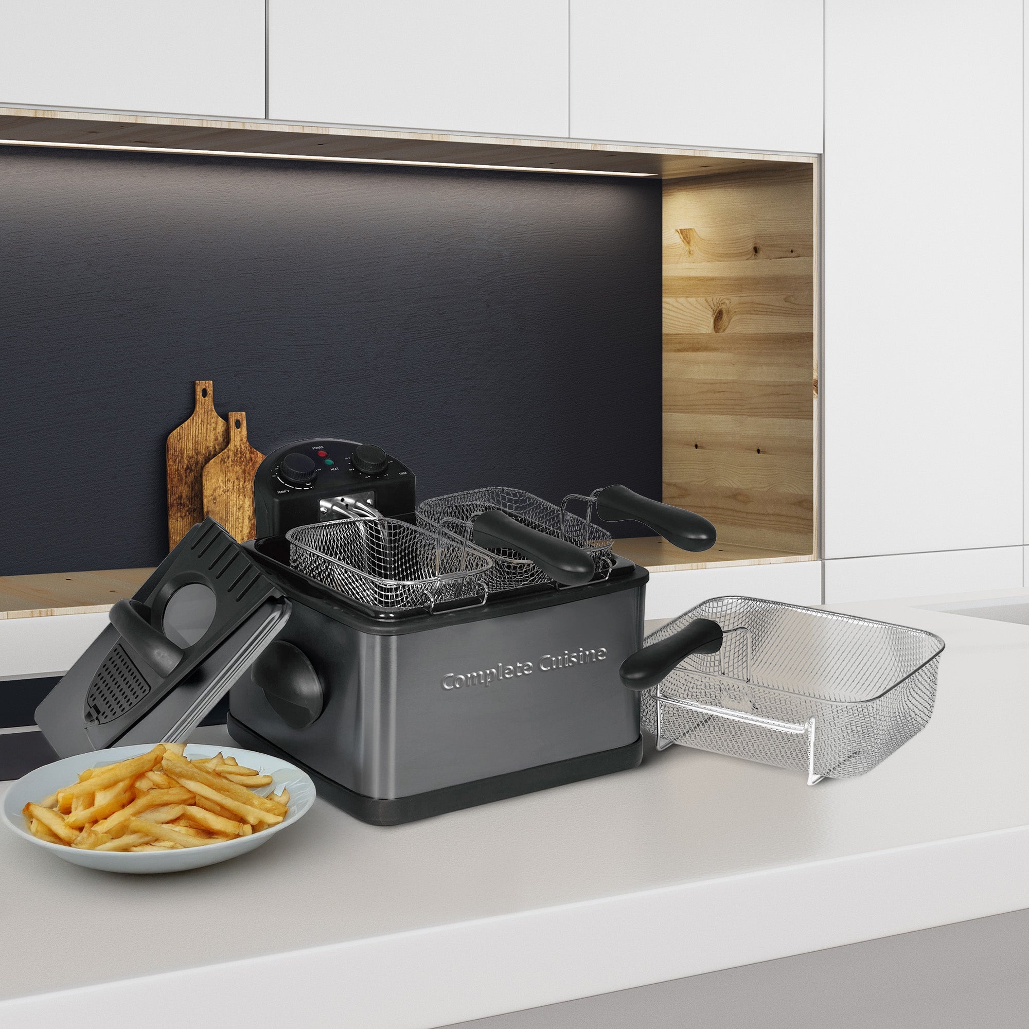 Complete Cuisine 4 Liter Electric Deep Fryer with 3 Fryer Baskets (Open Box)