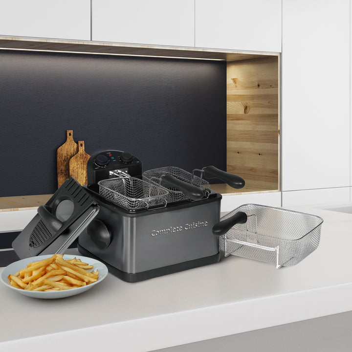 Complete Cuisine 4 Liter Electric Deep Fryer with 3 Fryer Baskets, Lid & Filter - VMInnovations