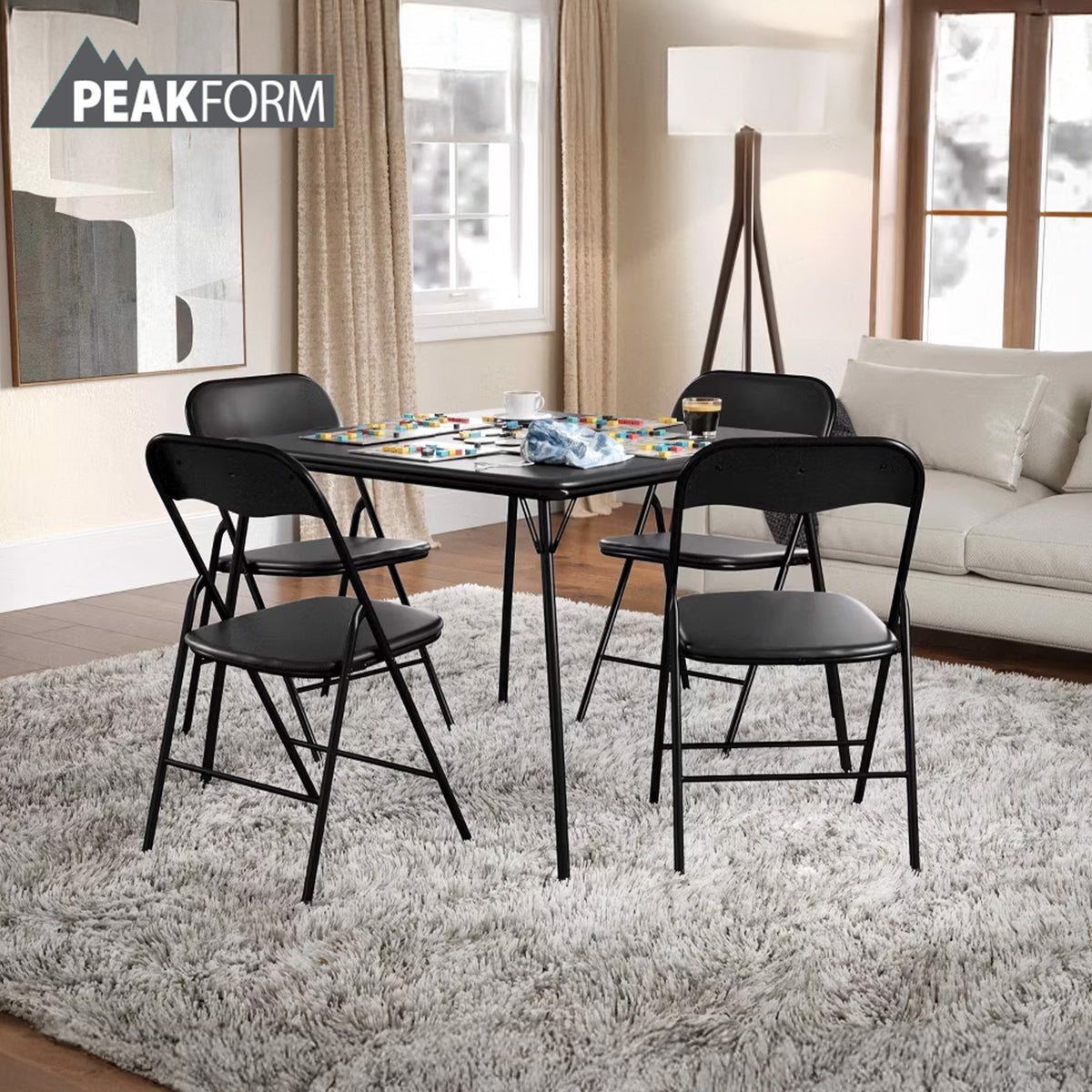 Plastic Development Group 34 Inch Card Table and 4 Chair Furniture Set, Black