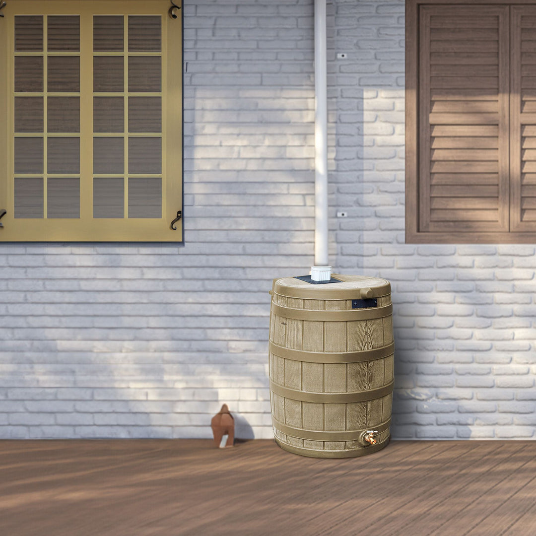 Good Ideas Rain Wizard 50 Gal Plastic Rainwater Collection Barrel, Khaki (Used) - VMInnovations