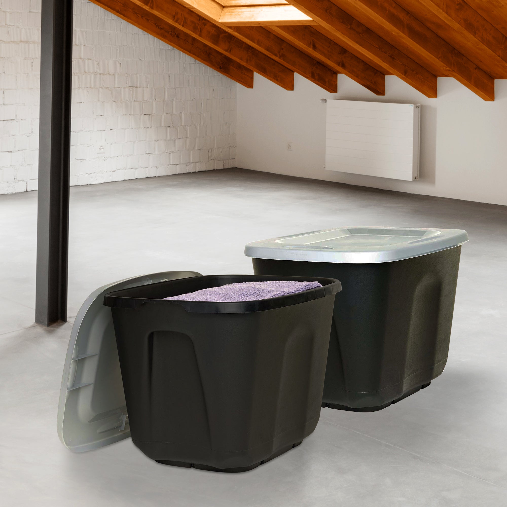Homz 6610BKTS.10 10 Gallon Molded Plastic Storage Bin with Secure Lid (2 Pack) - VMInnovations