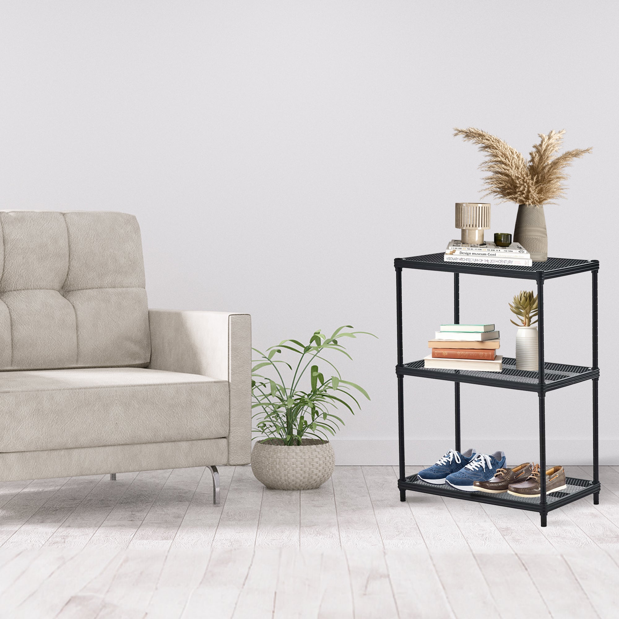 Design Ideas 3 Tier Full-Size Metal Storage Shelving Unit Rack, Black (Used) - VMInnovations