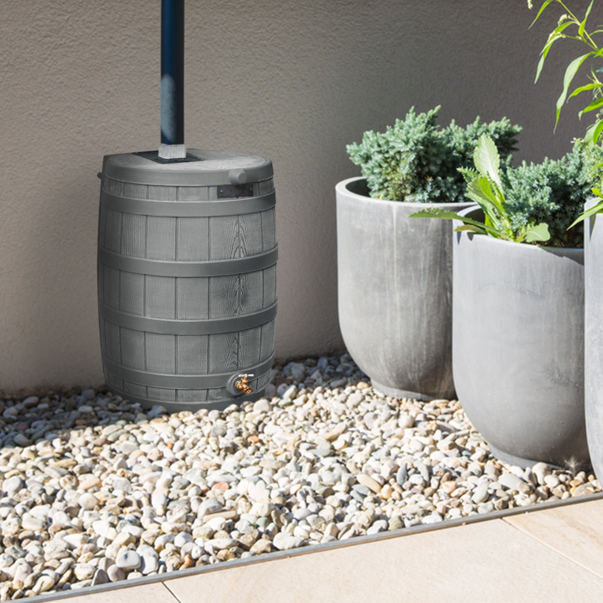 Good Ideas Rain Wizard 50 Gal Rain Barrel Collector, Gray & Diverter Flex Kit