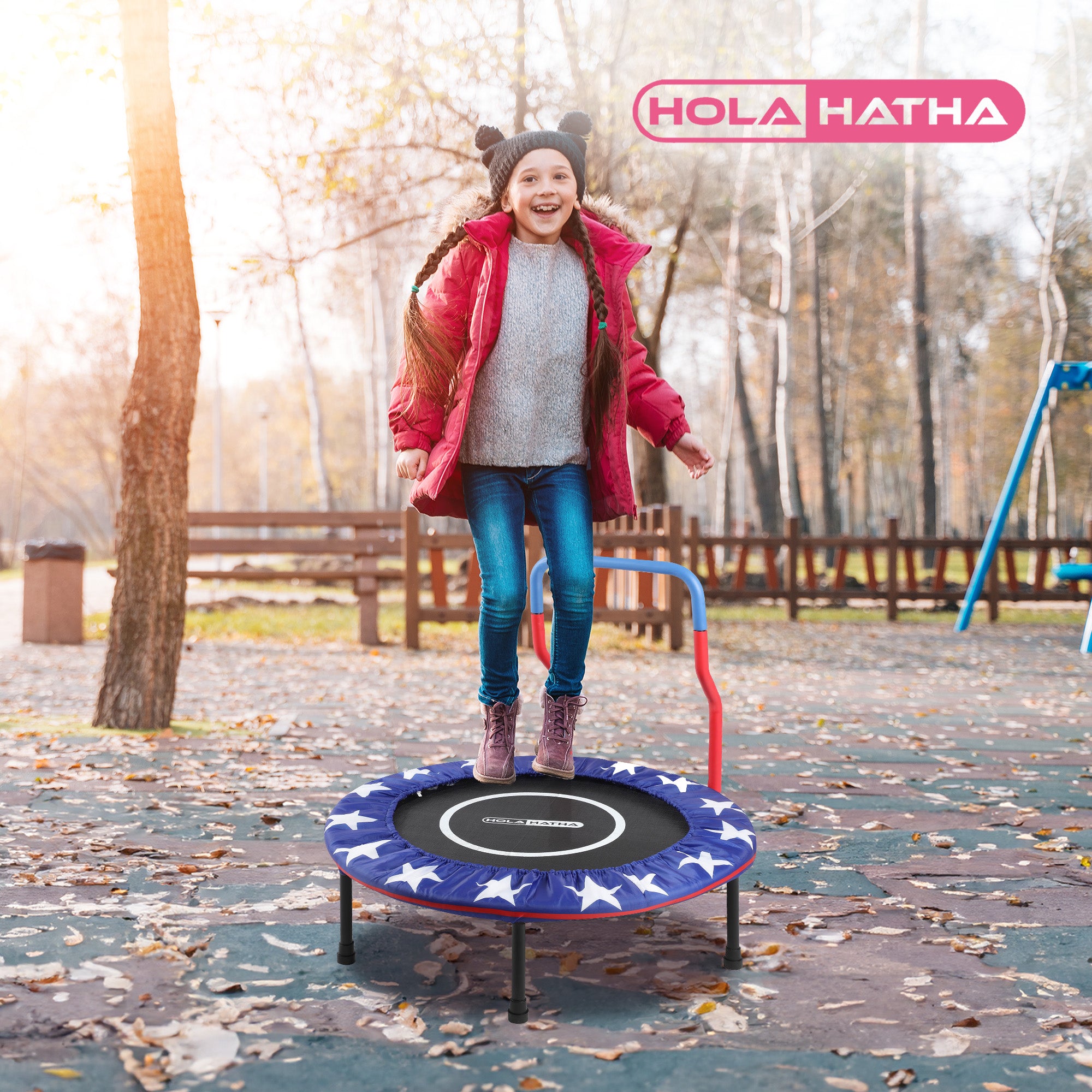 HolaHatha Kids Trampoline w/Handle, Mini Indoor/Outdoor Rebounder, 3ft(Open Box) - VMInnovations