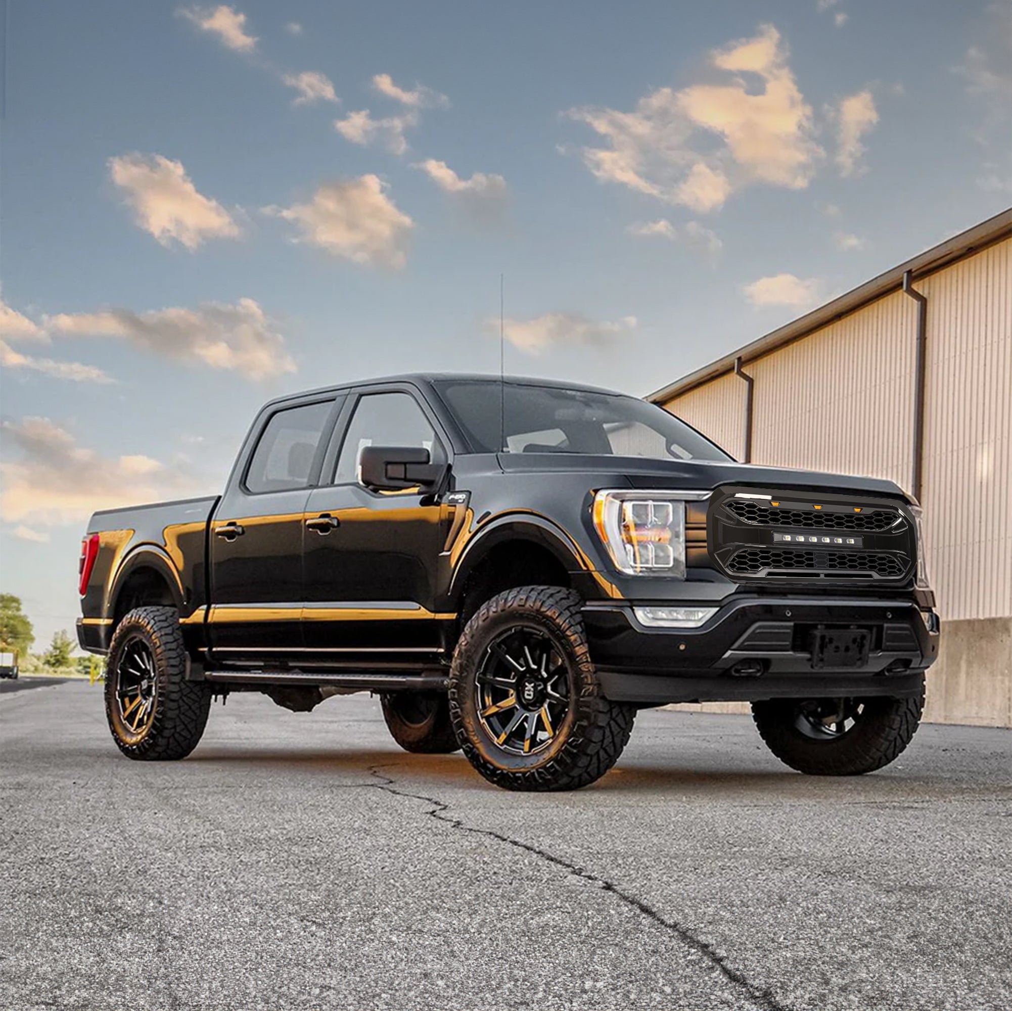 AMERICAN MODIFIED Armor Grille w/21-23 Ford F150, Glossy Black (Open Box) - VMInnovations