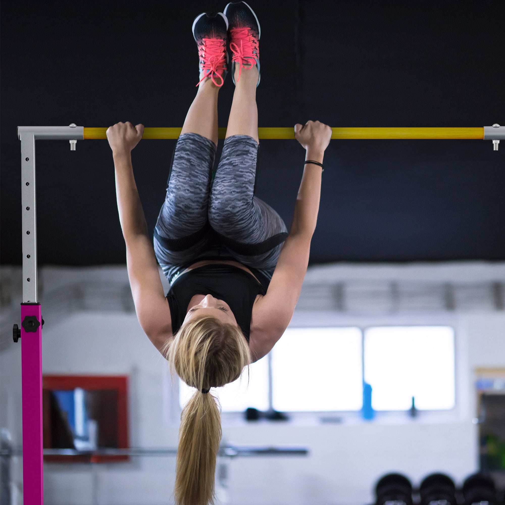 BalanceFrom Fitness 120 x 48 Inch Exercise Mat & Adjustable Gymnastics Bar, Pink - VMInnovations