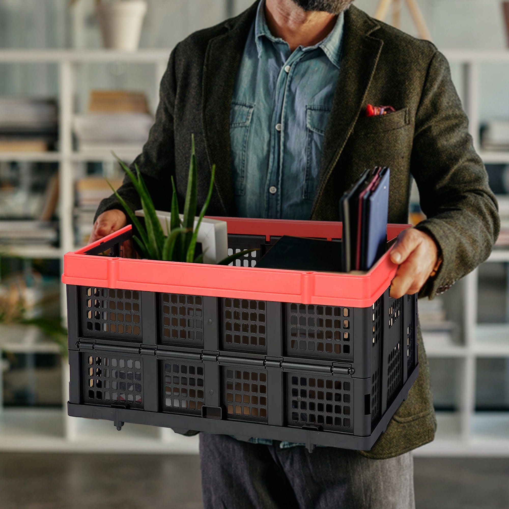 Magna Cart 63L (16.6 Gal) Collapsible Milk Crate, Stackable Plastic Storage Bin, Lightweight, Heavy Duty Crate Holds 55lbs - VMInnovations