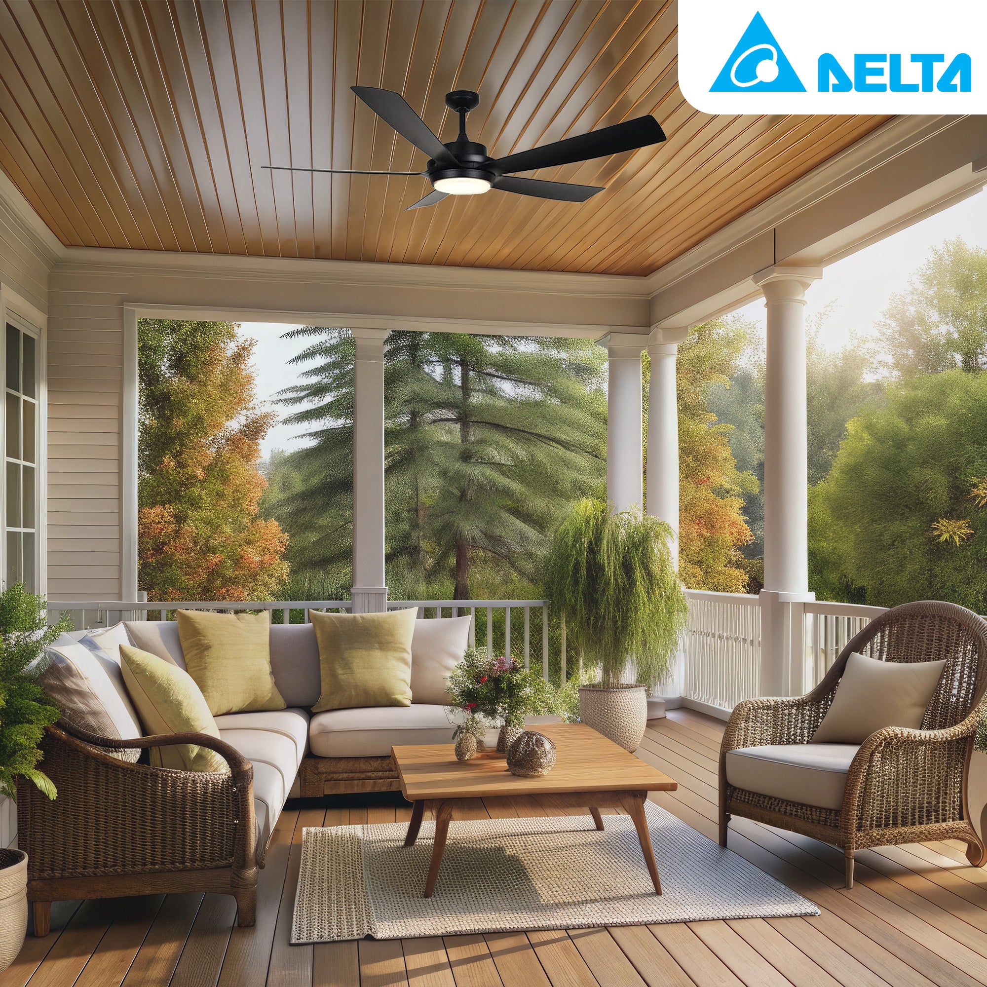 Delta Breez Pleasanton 60" Ceiling Fan with LED, Remote, Indoor/Outdoor, Black - VMInnovations