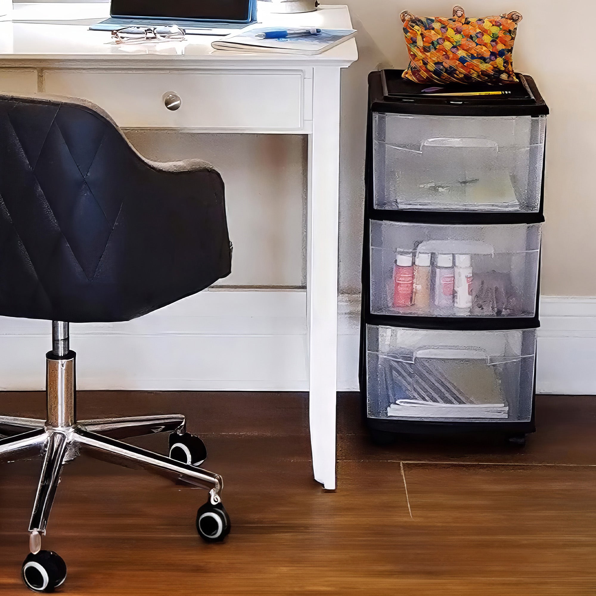 Homz Plastic Medium Storage Container, 3 Clear Drawers & Black Frame (Used) - VMInnovations