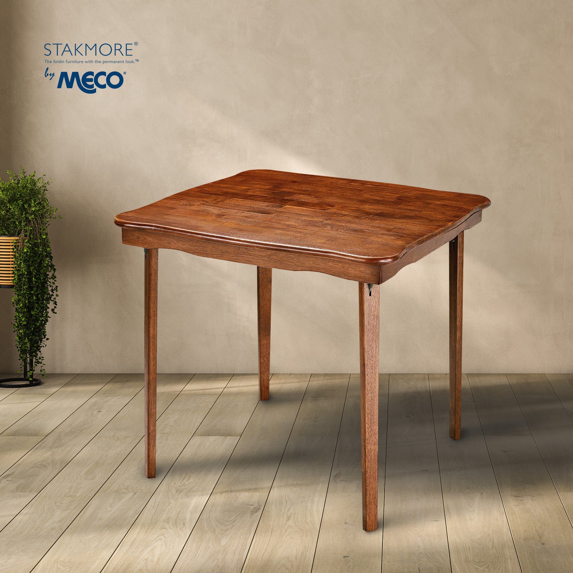 MECO Stakmore Scalloped Edge Compact Traditional Folding Table, Cherry (Used)