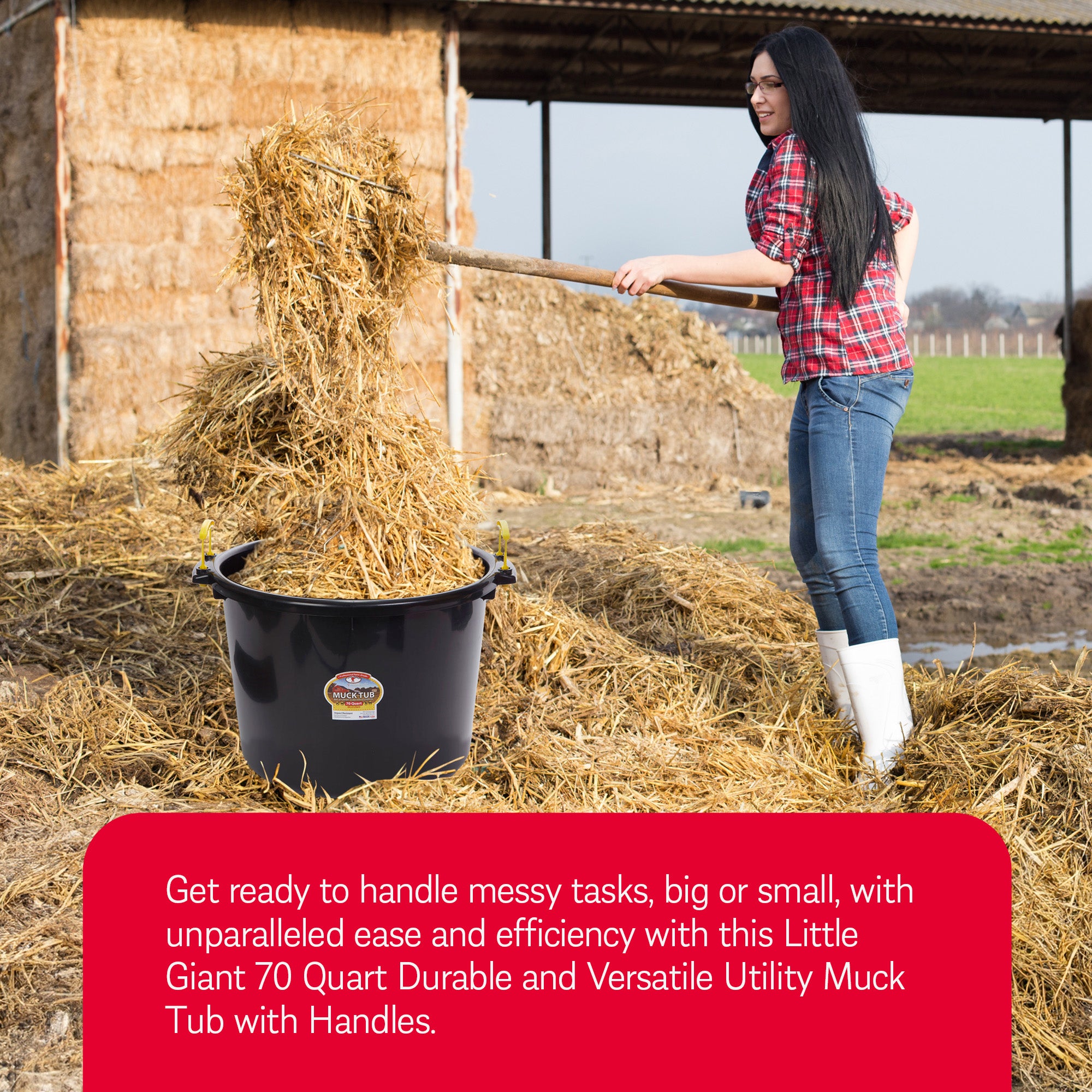 Little Giant 70qt Durable & Versatile Utility Muck Tub w/Handles,Black(Open Box) - VMInnovations