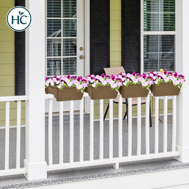 HC Companies 12-Inch Outdoor Plastic Deck Flower Planter Box, Chocolate (5 Pack)
