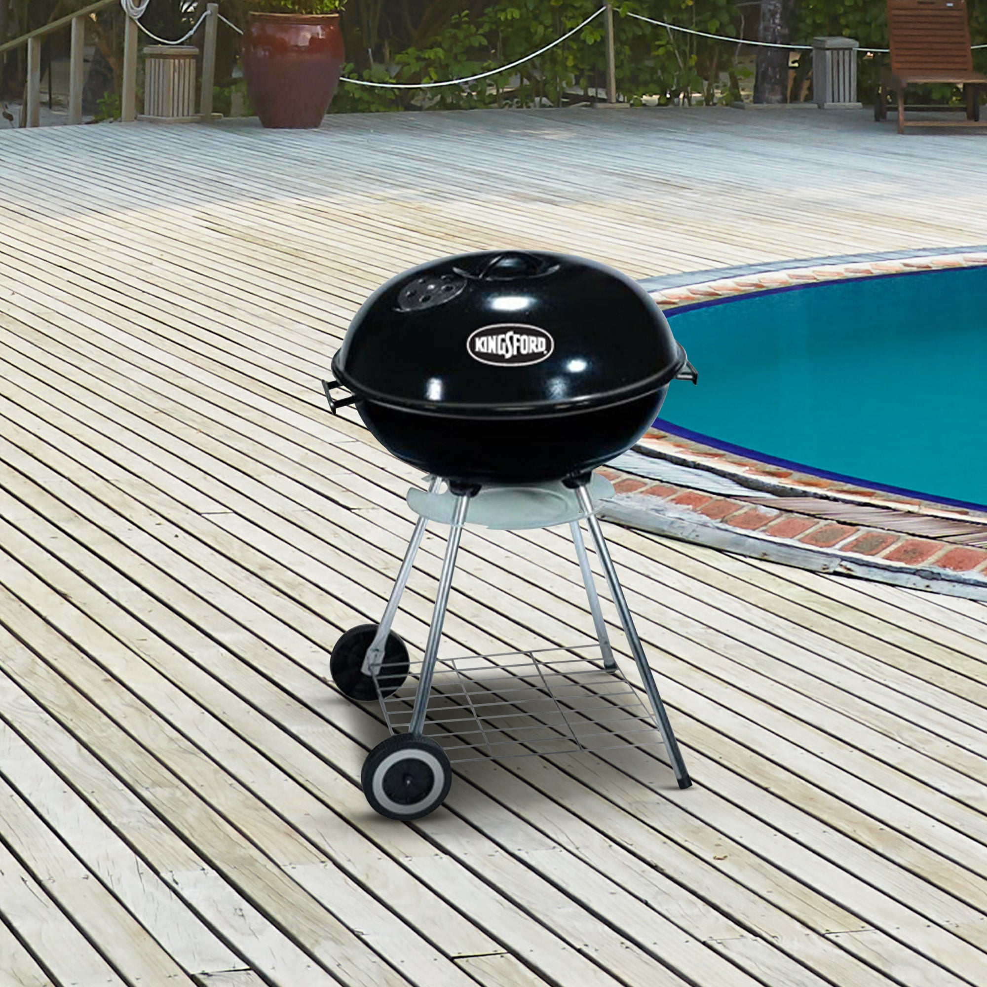 Mr Bar-B-Q Charcoal Kettle Grill 17 Inch Round Porcelain Coated Fire Bowl, Black - VMInnovations