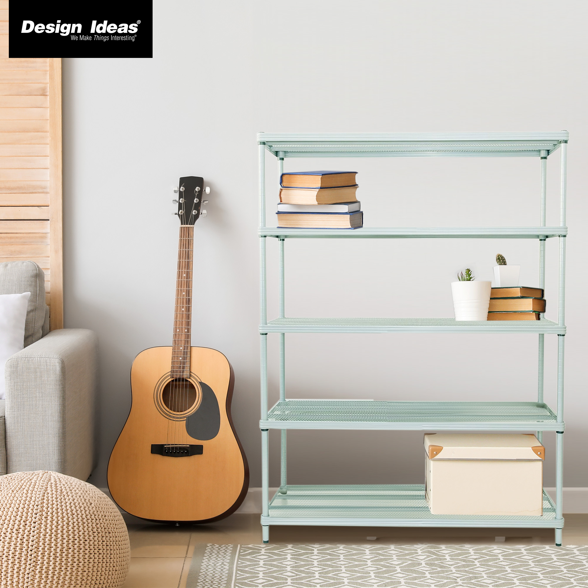 Design Ideas 5 Tier Full-Size Metal Storage Shelving Unit Rack, Sage (Open Box) - VMInnovations