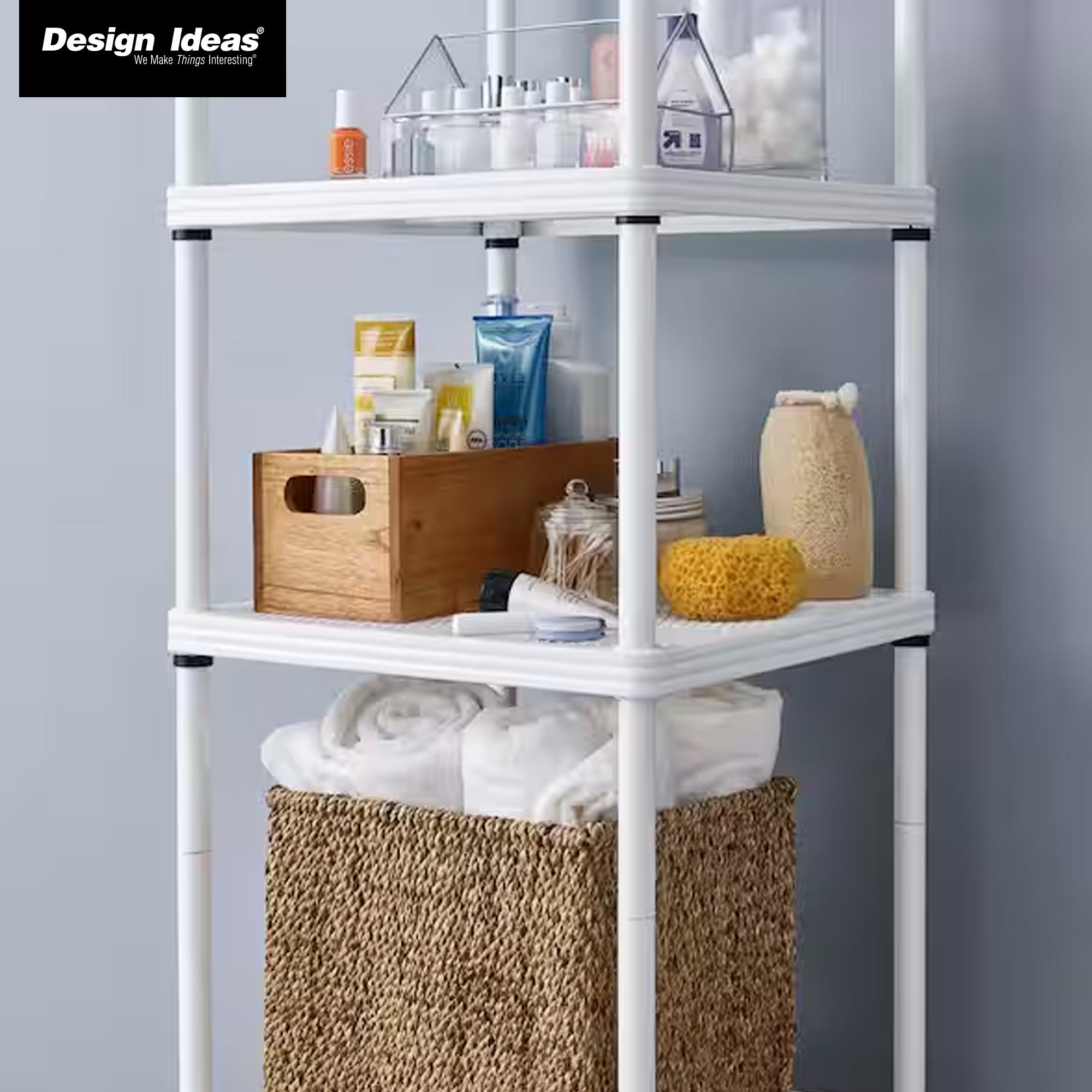 Design Ideas MeshWorks 5 Tier Tower Metal Storage Shelving Unit Rack, White - VMInnovations