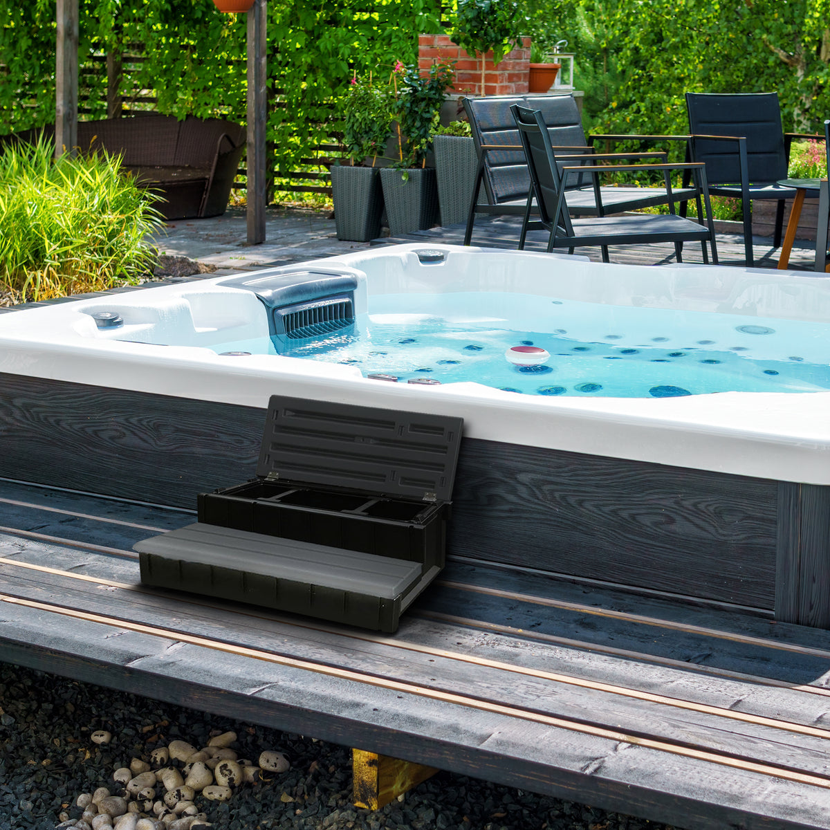 Confer Plastics Leisure Accents Outdoor Spa Hot Tub Storage Steps, Deep Gray - VMInnovations