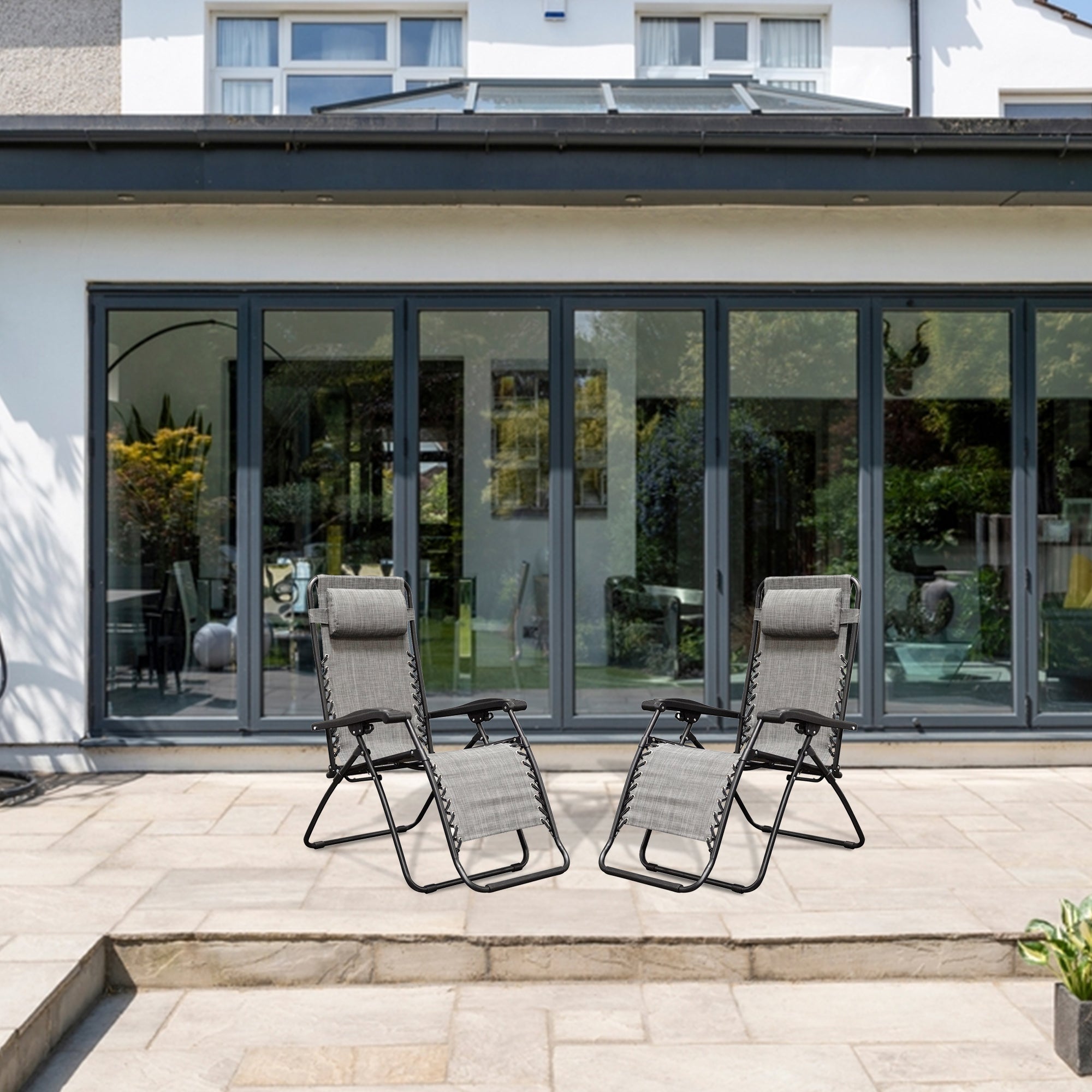 Caravan Canopy Infinity Zero Gravity Steel Patio Chair, Grey (Pair) (Open Box)