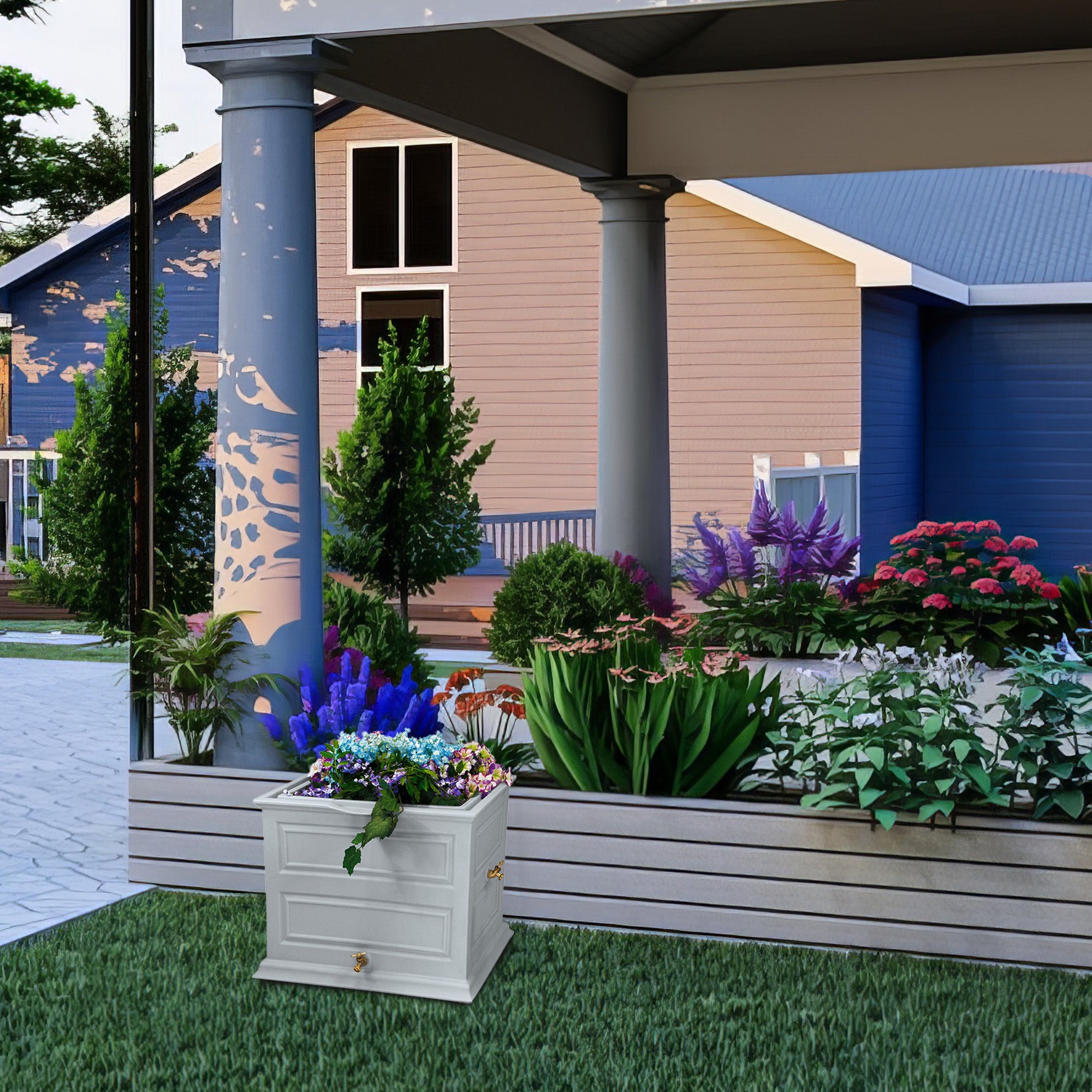 Good Ideas 50 Gallon Colonial Rain Barrel Planter with Brass Spigot (Used) - VMInnovations